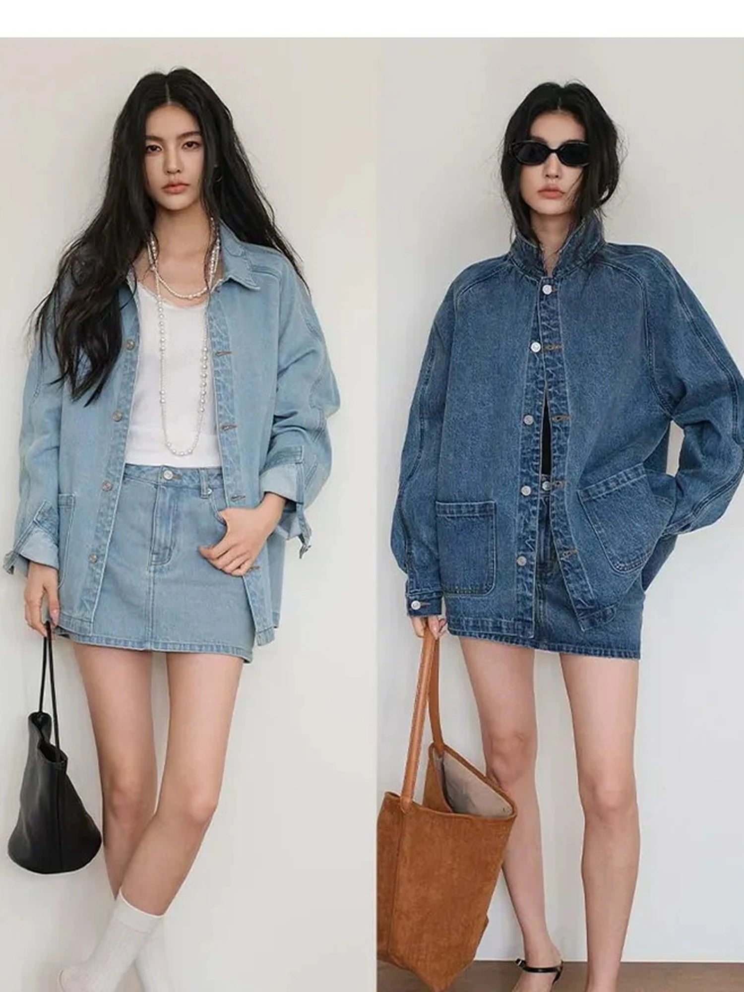 FU FRESH UP Vintage Washed Denim Jacket Mini Skirt Set
