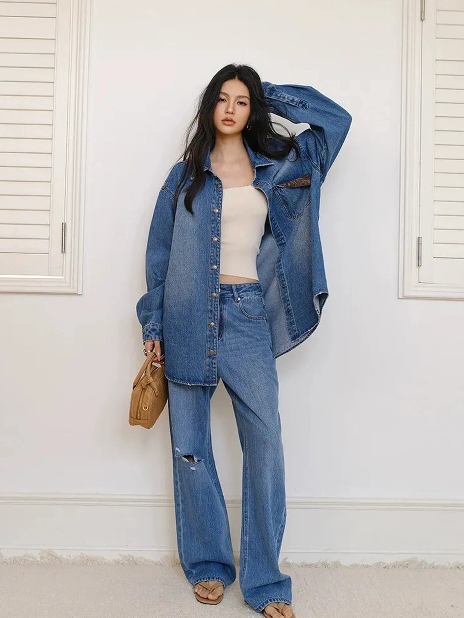 FU FRESH UP Vintage Washed Denim Shirt Jacket