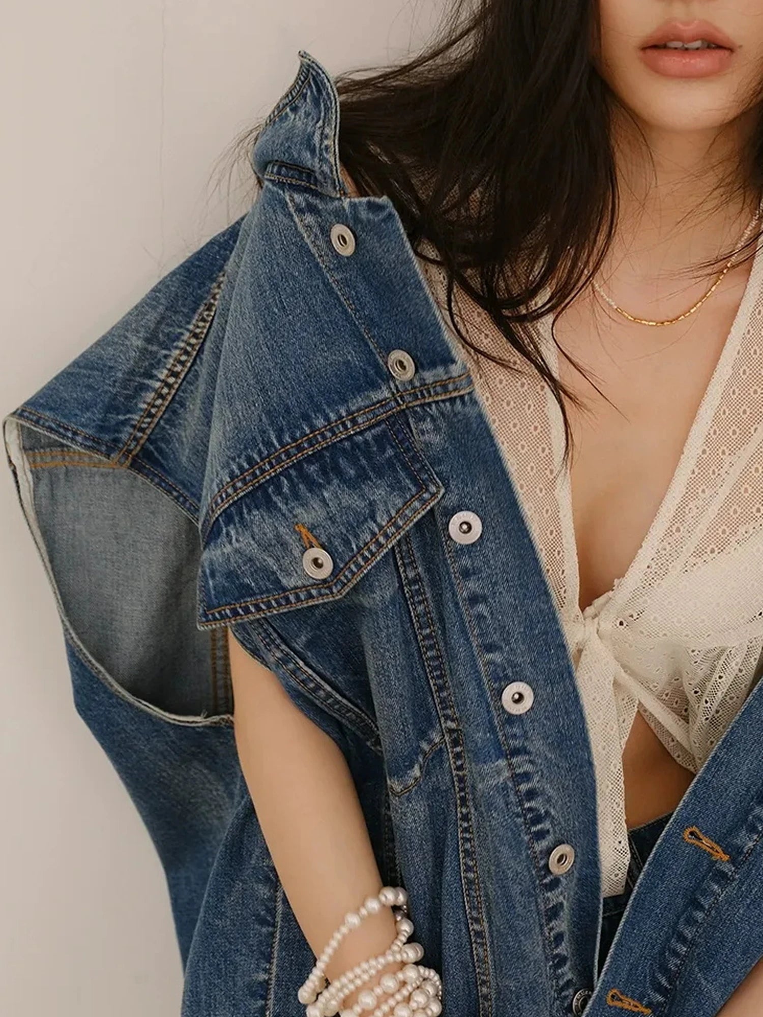 FU FRESH UP Vintage Washed Denim Vest And Shorts Set