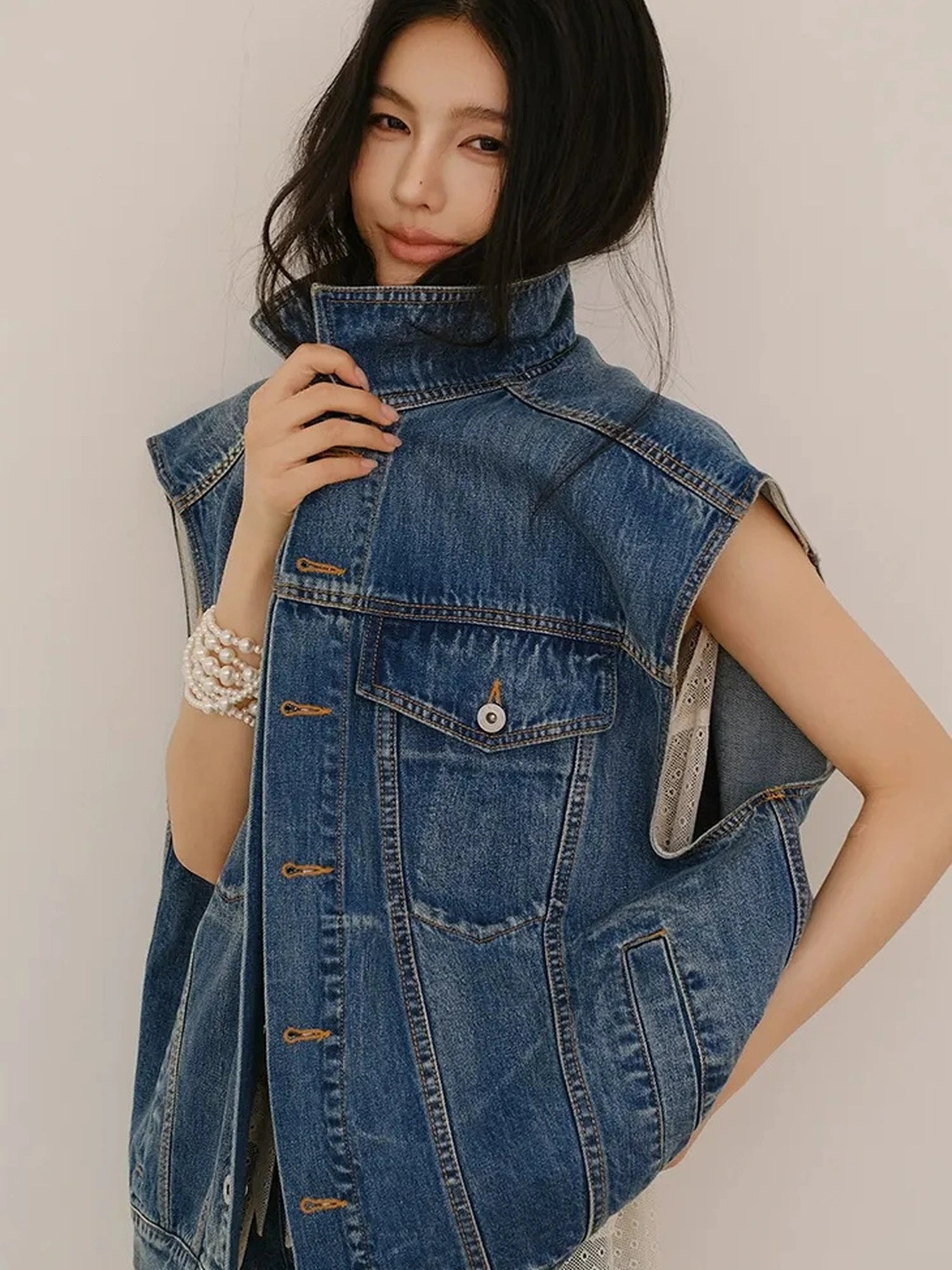 FU FRESH UP Vintage Washed Denim Vest And Shorts Set