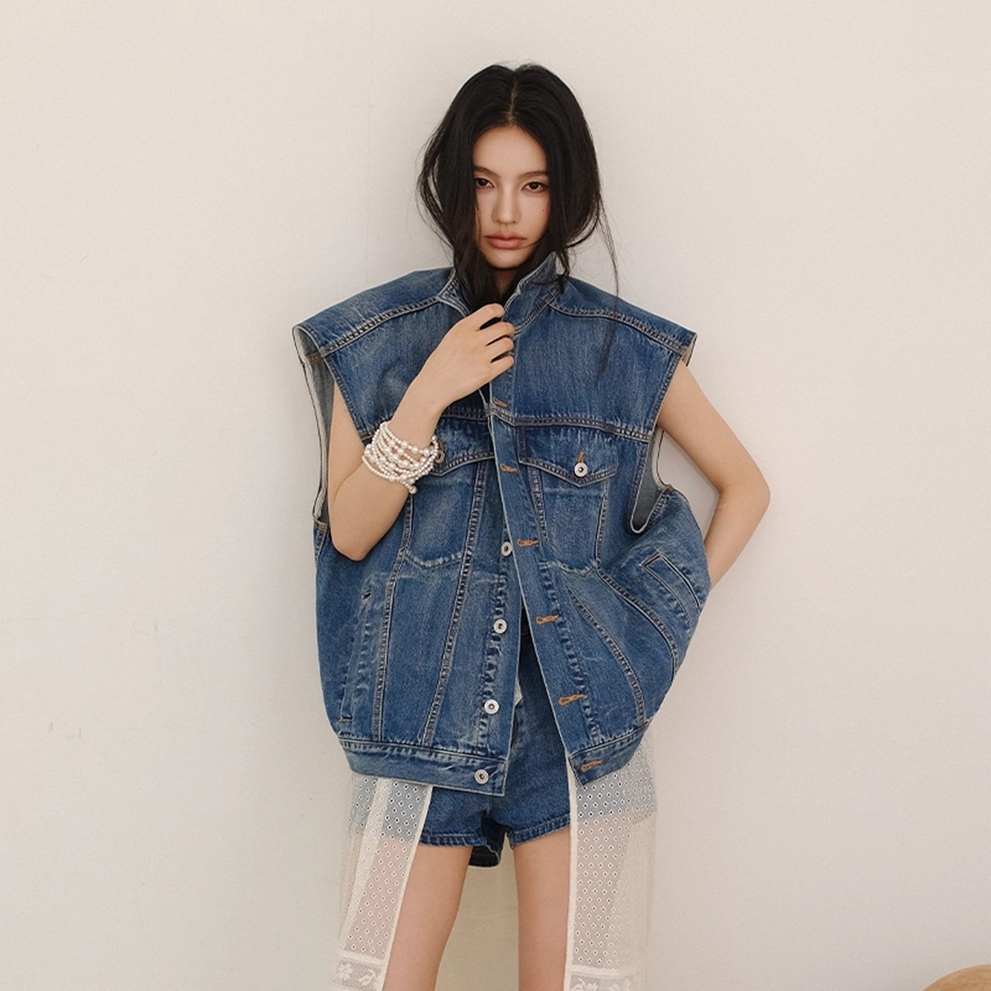 FU_FRESH_UP_Vintage_Washed_Denim_Vest_And_Shorts_Set_MISSTT