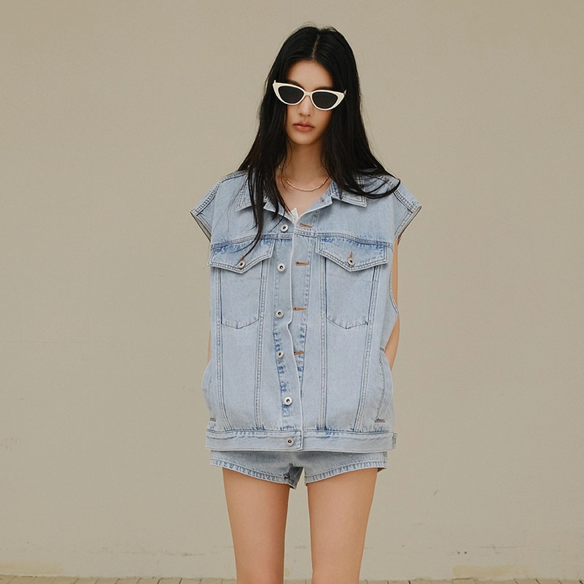 FU_FRESH_UP_Vintage_Washed_Denim_Vest_And_Shorts_Set_MISSTT