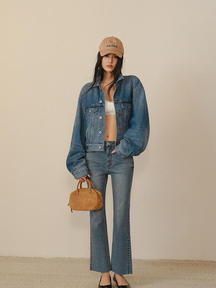 FU FRESH UP Vintage Washed Raw Hem Ankle High Waist Women&
