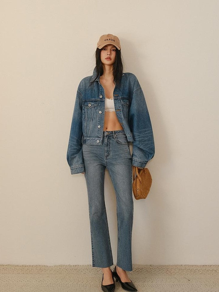 FU FRESH UP Vintage Washed Raw Hem Ankle High Waist Women&