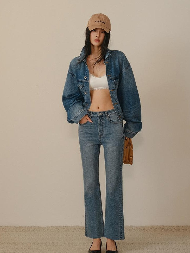 FU FRESH UP Vintage Washed Raw Hem Ankle High Waist Women&