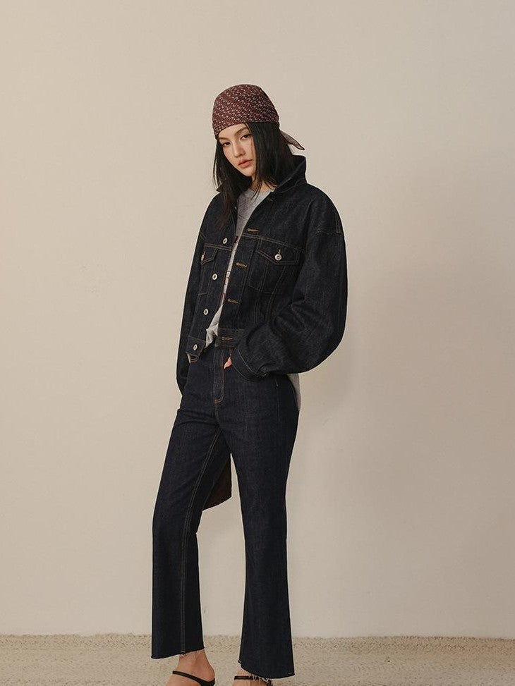 FU FRESH UP Vintage Washed Raw Hem Ankle High Waist Women&