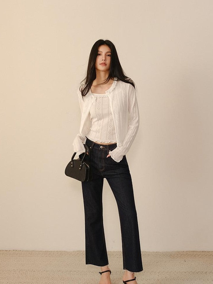 FU FRESH UP Vintage Washed Raw Hem Ankle High Waist Women&