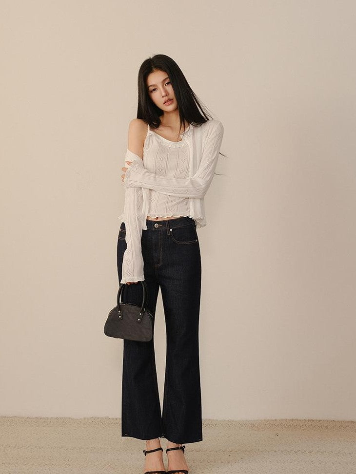 FU FRESH UP Vintage Washed Raw Hem Ankle High Waist Women&
