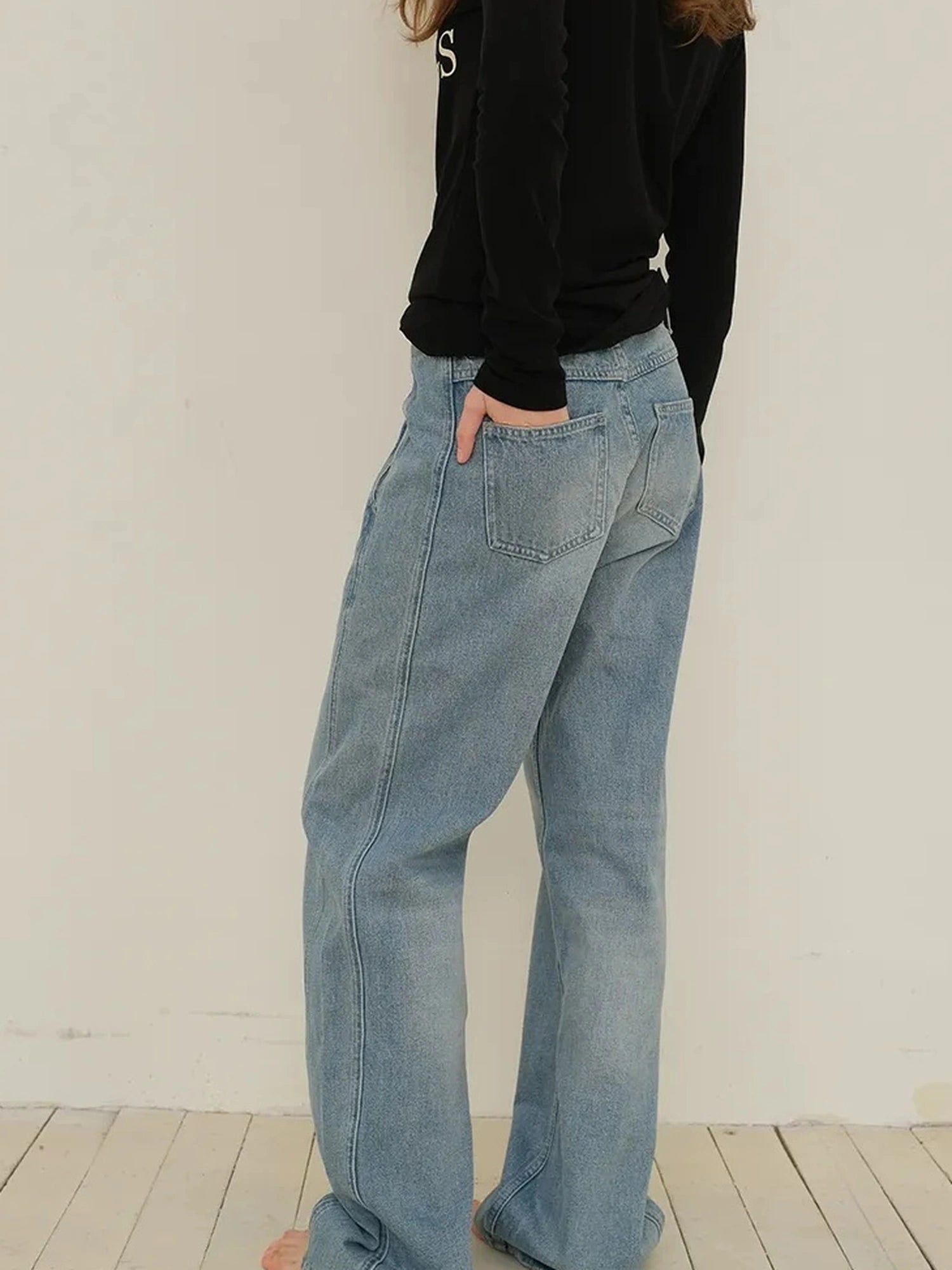 FU FRESH UP Vintage Washed Relaxed Fit Wide Leg Denim Pants