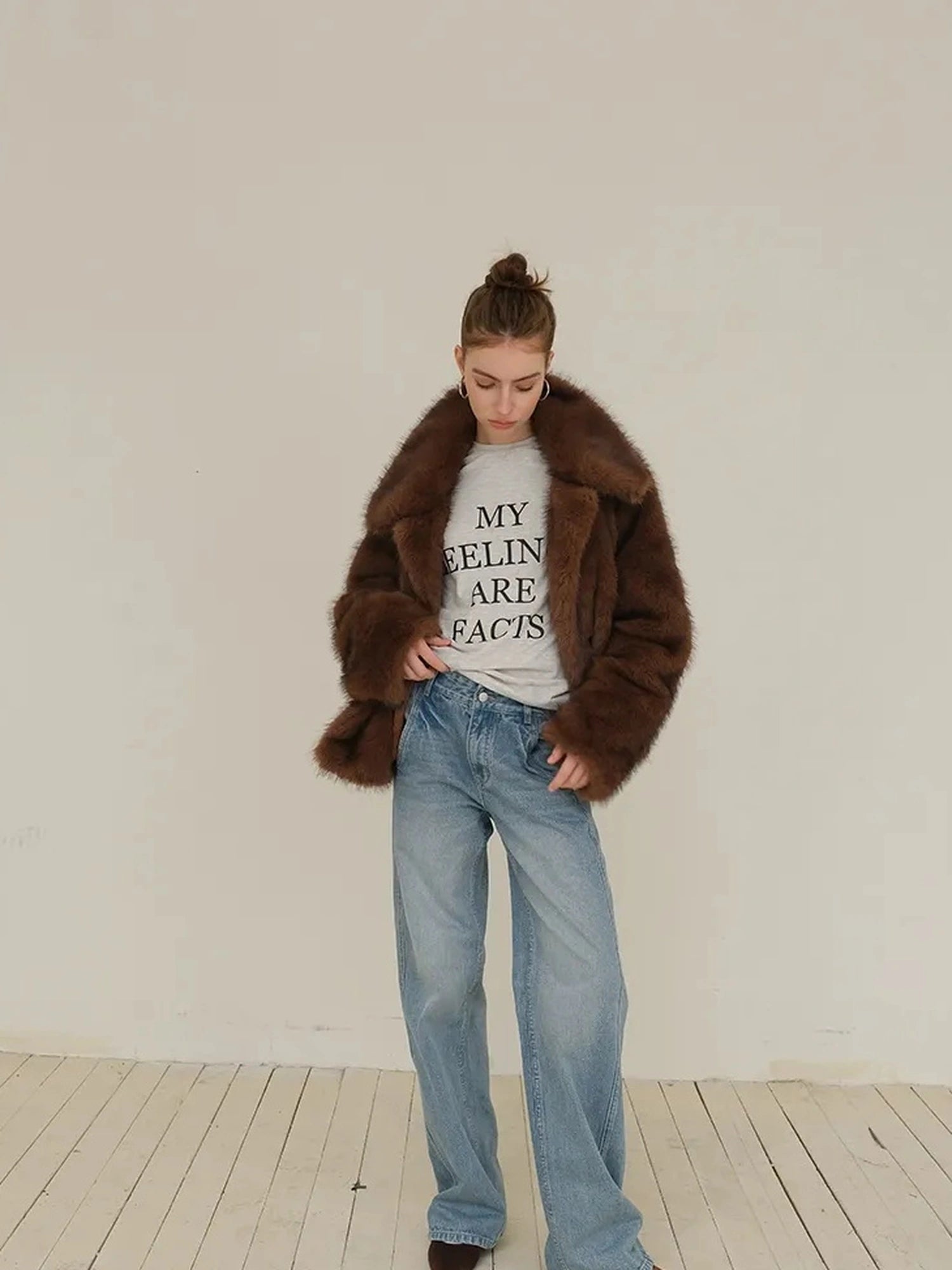 FU FRESH UP Vintage Washed Relaxed Fit Wide Leg Denim Pants