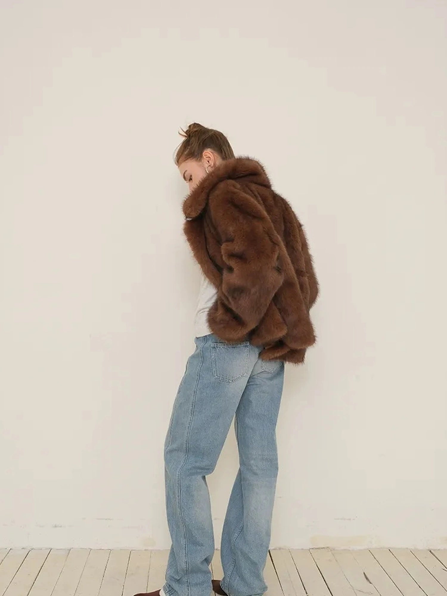 FU FRESH UP Vintage Washed Relaxed Fit Wide Leg Denim Pants