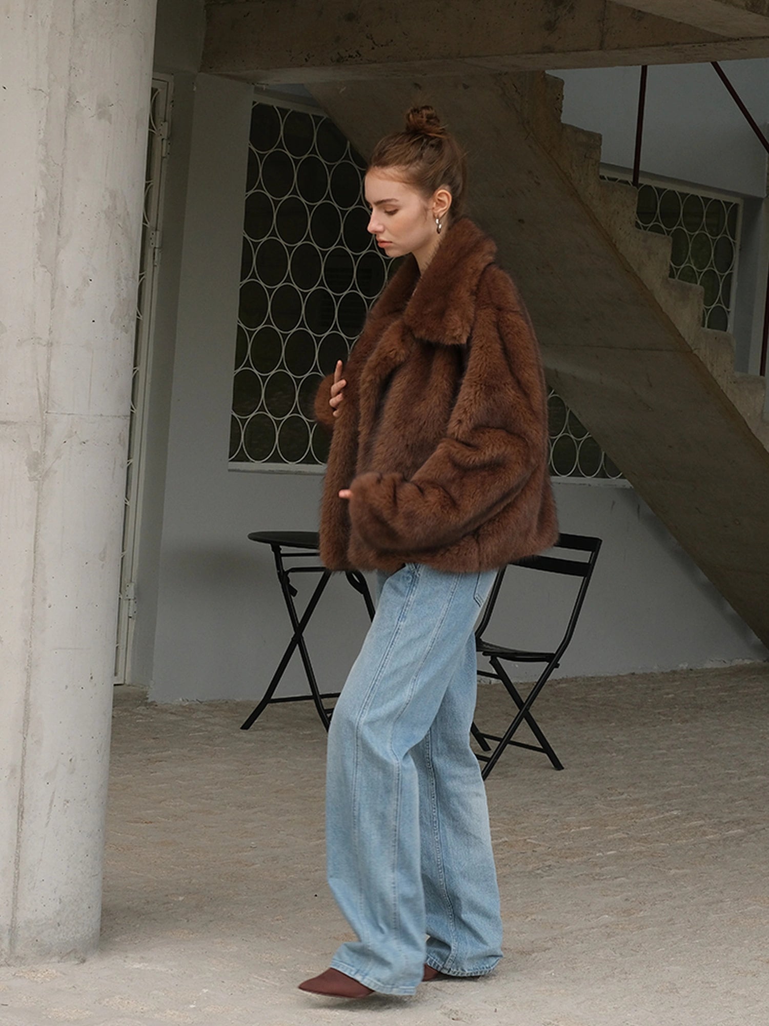 FU FRESH UP Vintage Washed Relaxed Fit Wide Leg Denim Pants