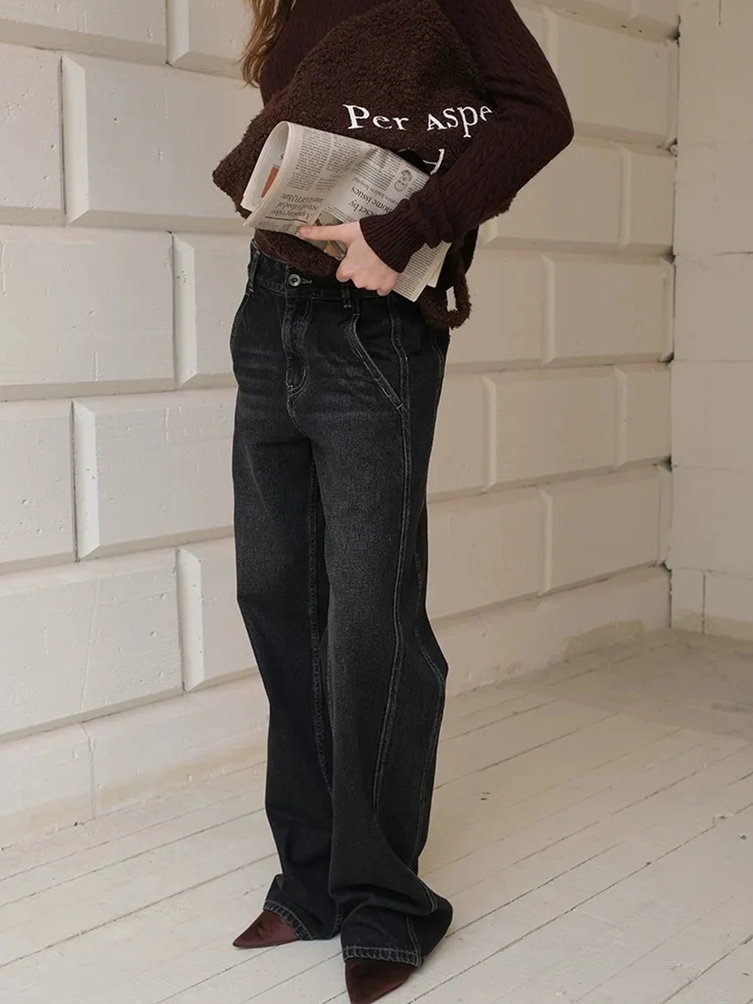 FU FRESH UP Vintage Washed Relaxed Fit Wide Leg Denim Pants