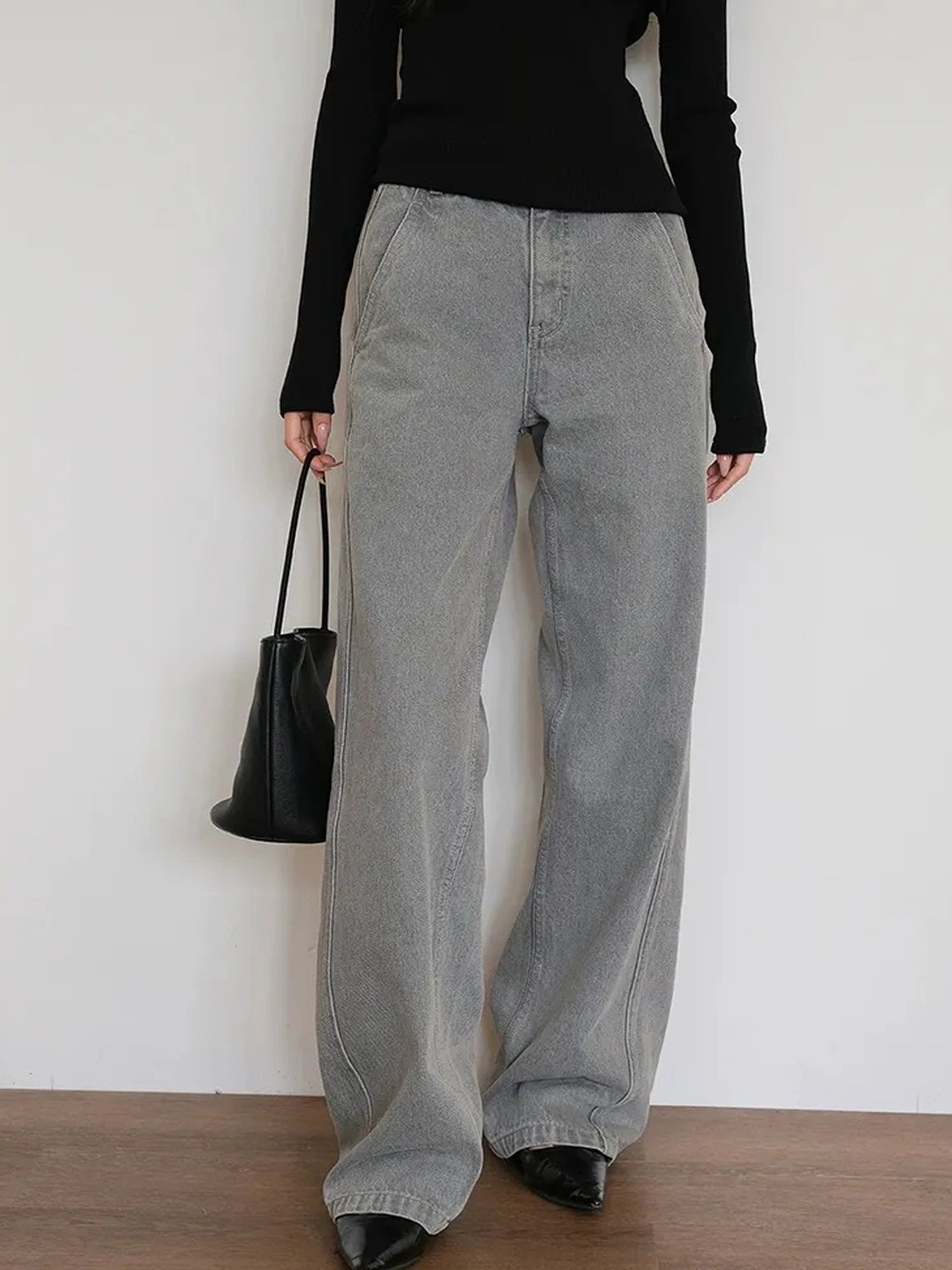 FU FRESH UP Vintage Washed Wide Leg Denim Pants