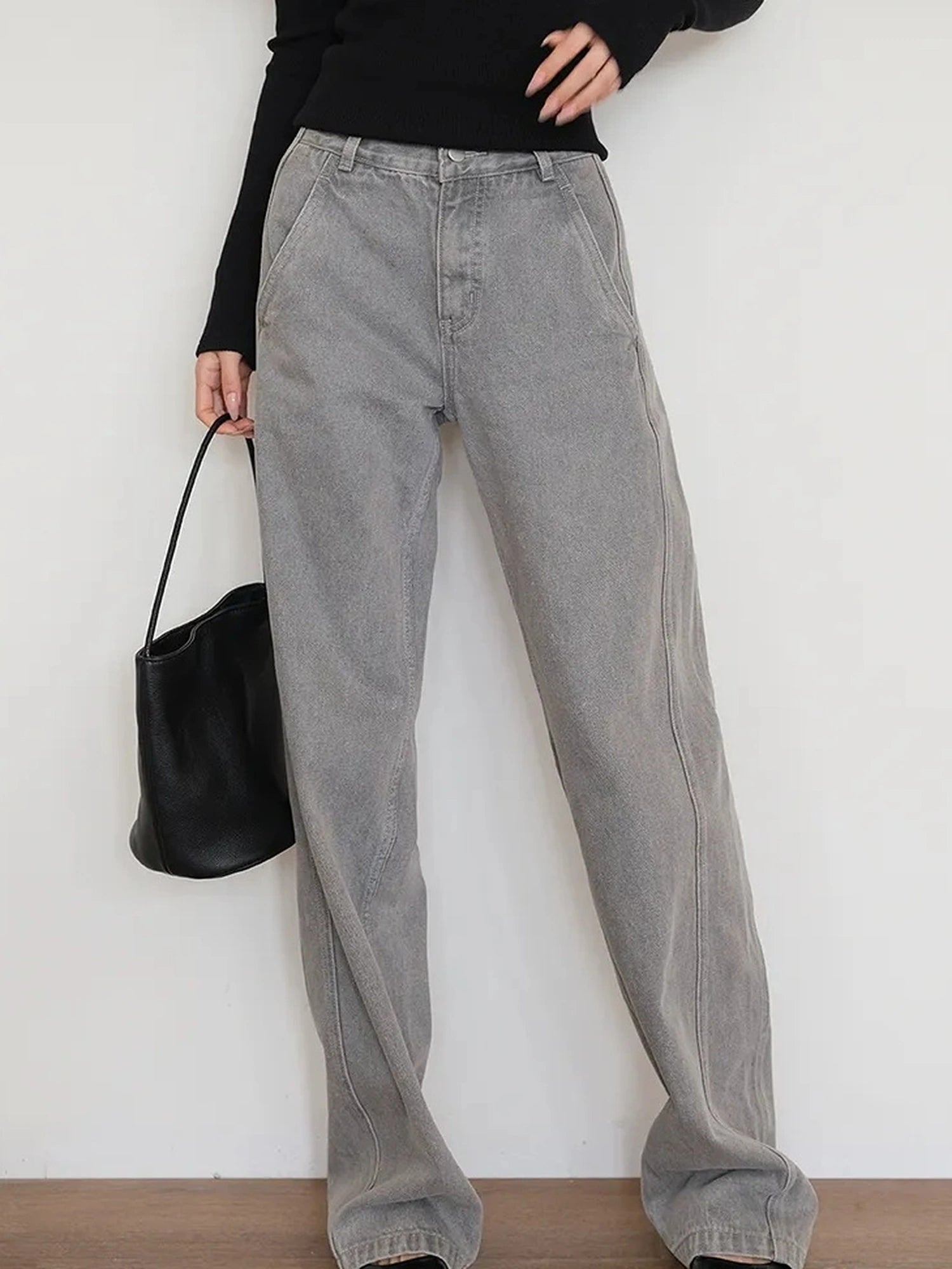 FU FRESH UP Vintage Washed Wide Leg Denim Pants