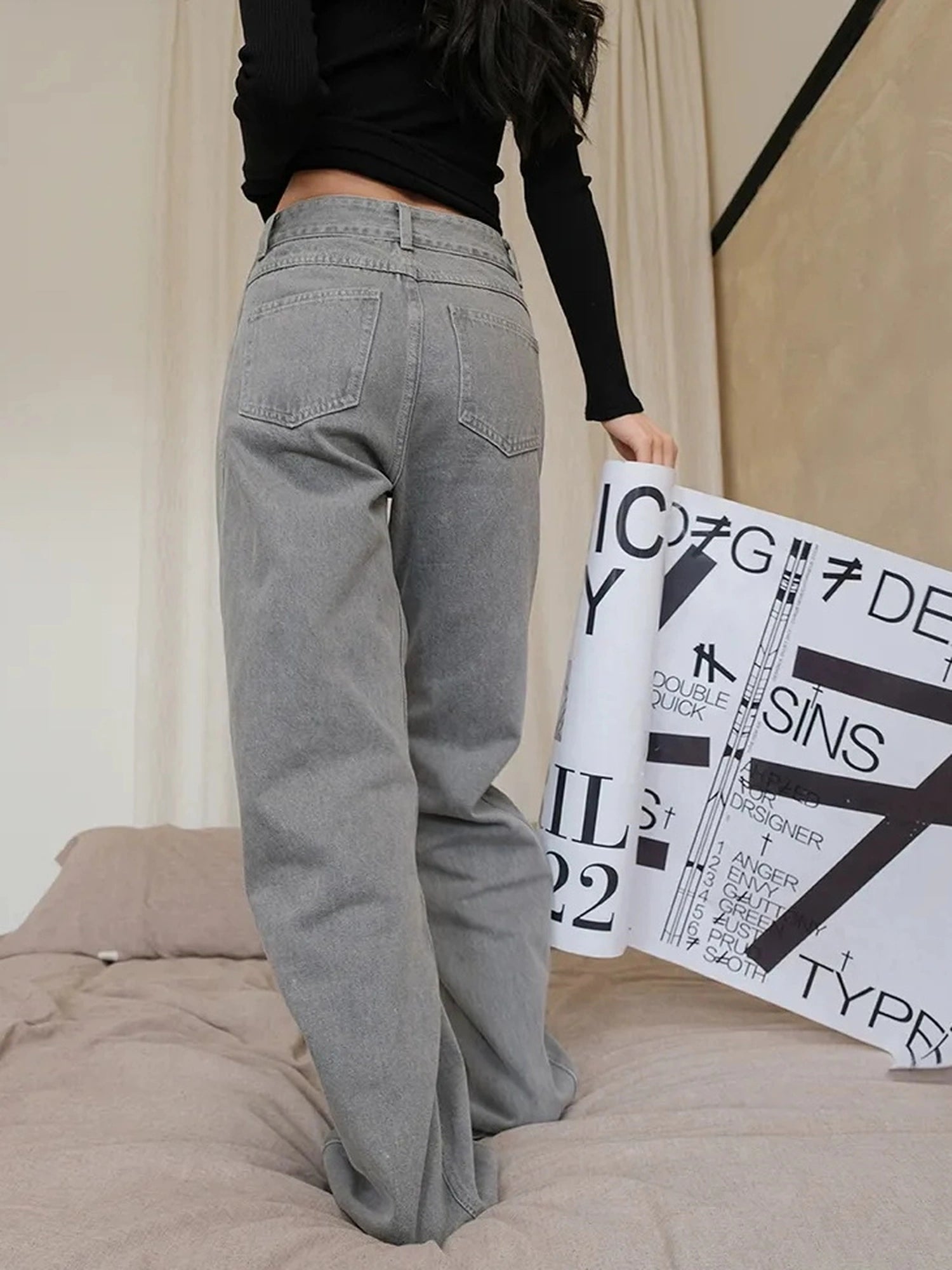 FU FRESH UP Vintage Washed Wide Leg Denim Pants