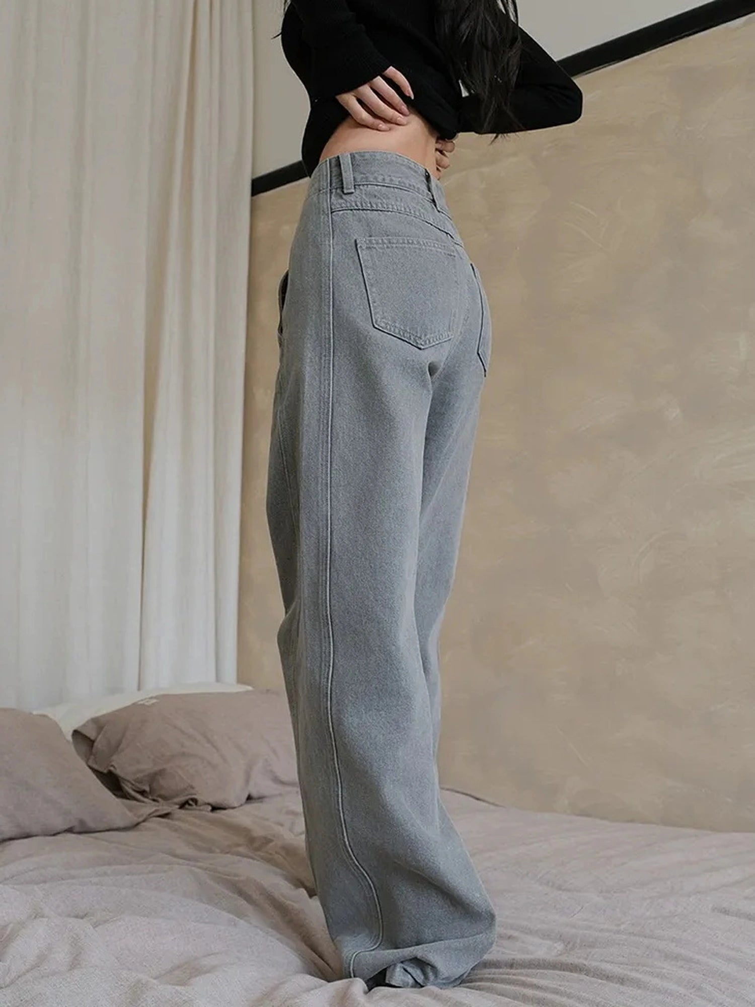 FU FRESH UP Vintage Washed Wide Leg Denim Pants