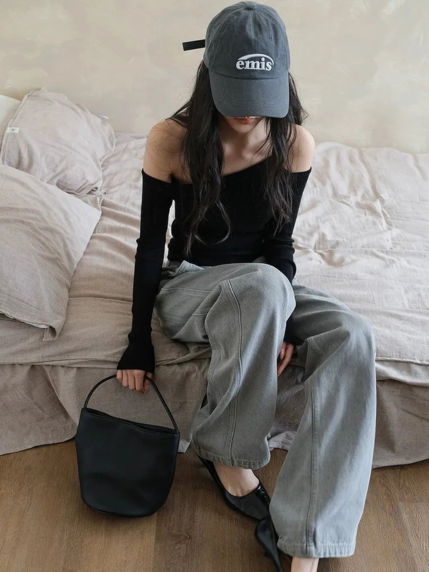 FU FRESH UP Vintage Washed Wide Leg Denim Pants