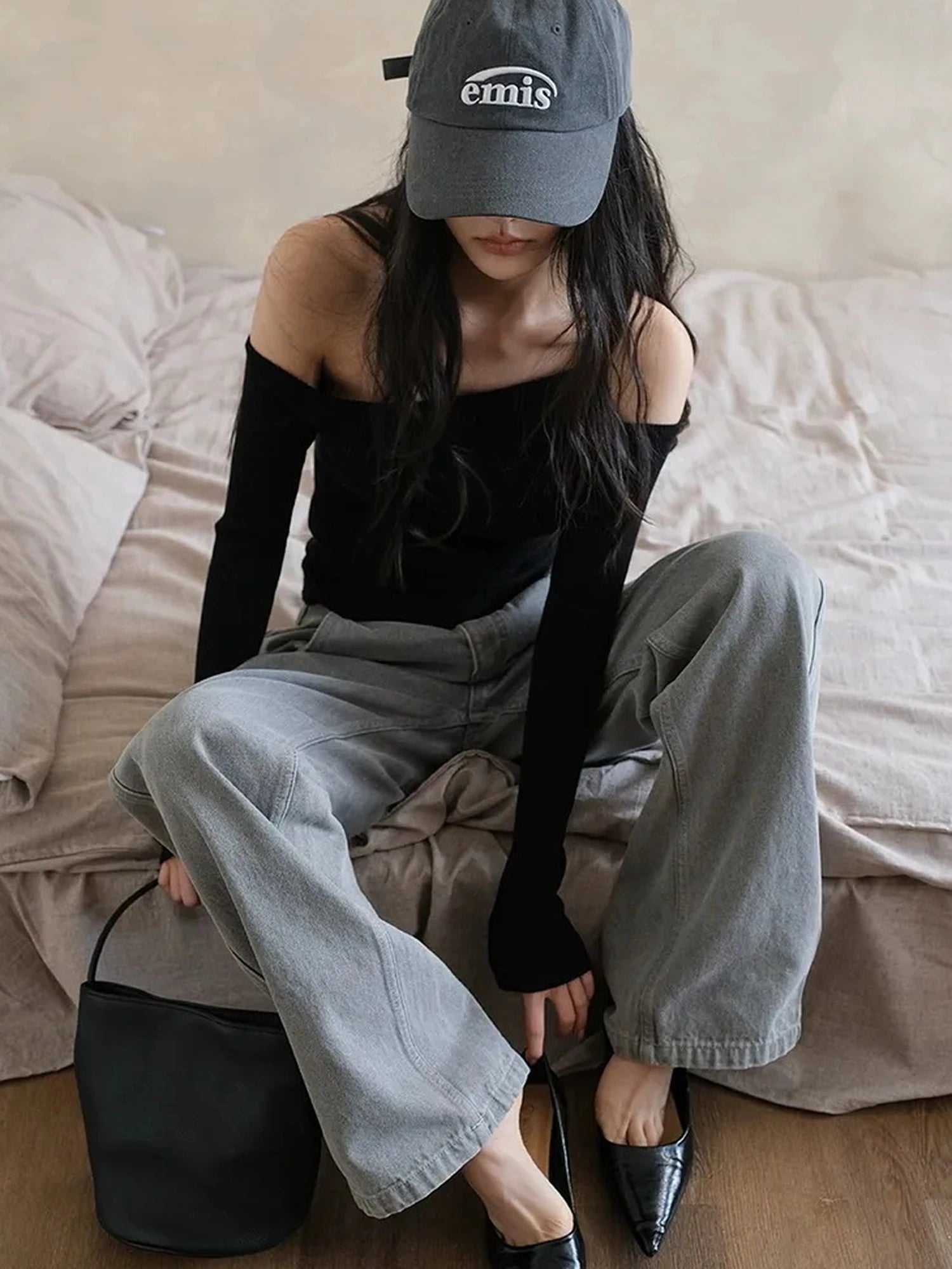 FU FRESH UP Vintage Washed Wide Leg Denim Pants
