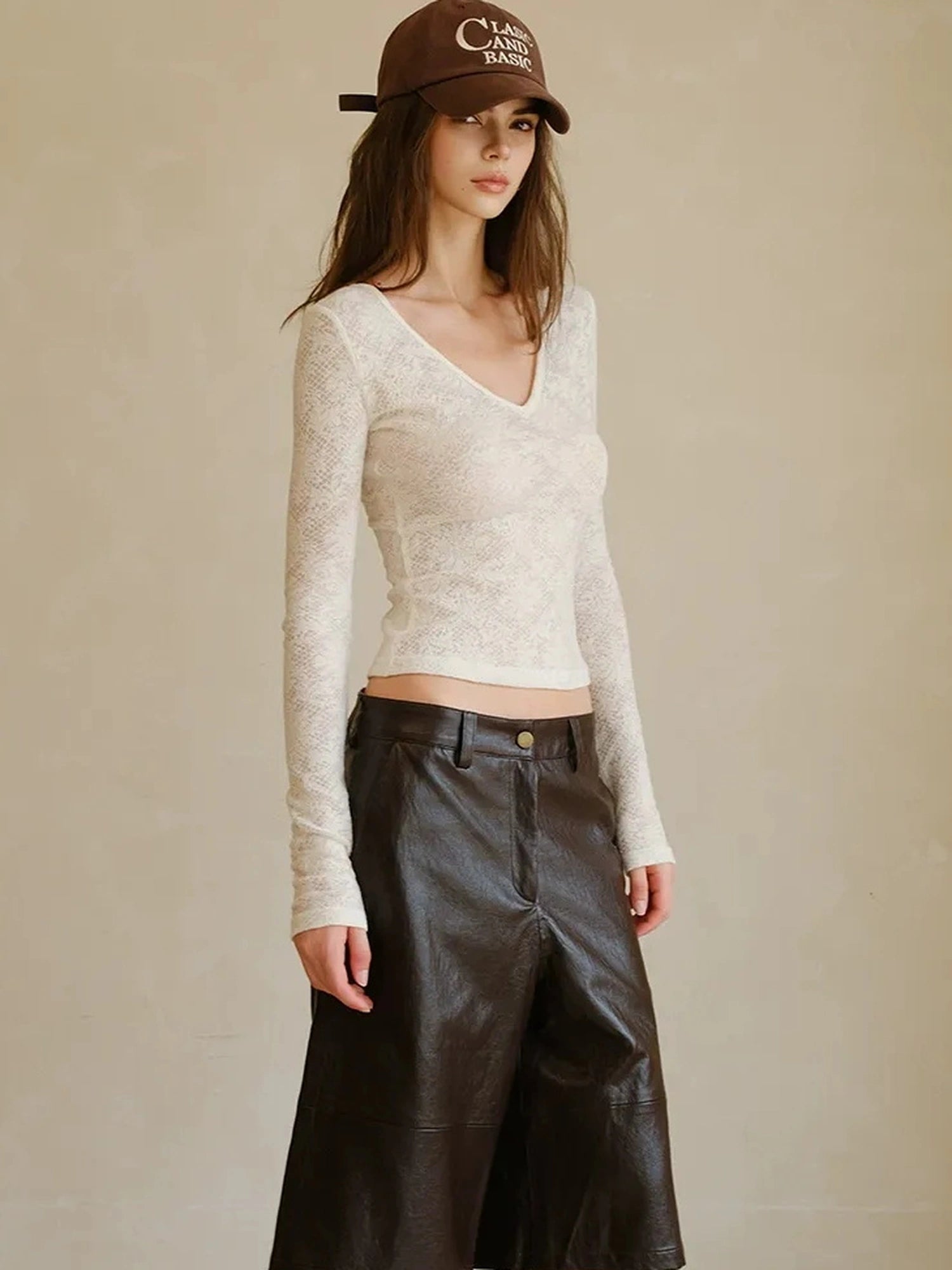 FU FRESH UP Vintage Waxed Pu Leather Midi Shorts