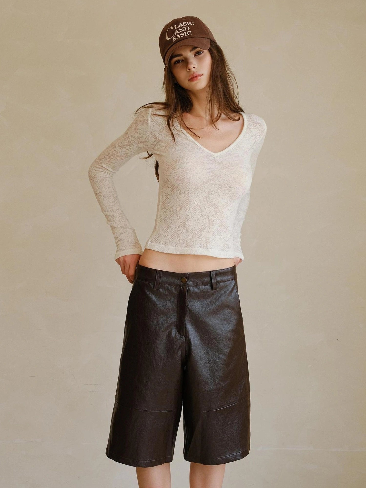 FU FRESH UP Vintage Waxed Pu Leather Midi Shorts