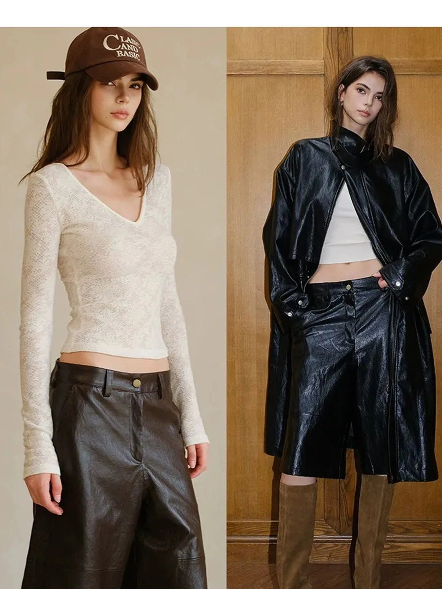 FU FRESH UP Vintage Waxed Pu Leather Midi Shorts