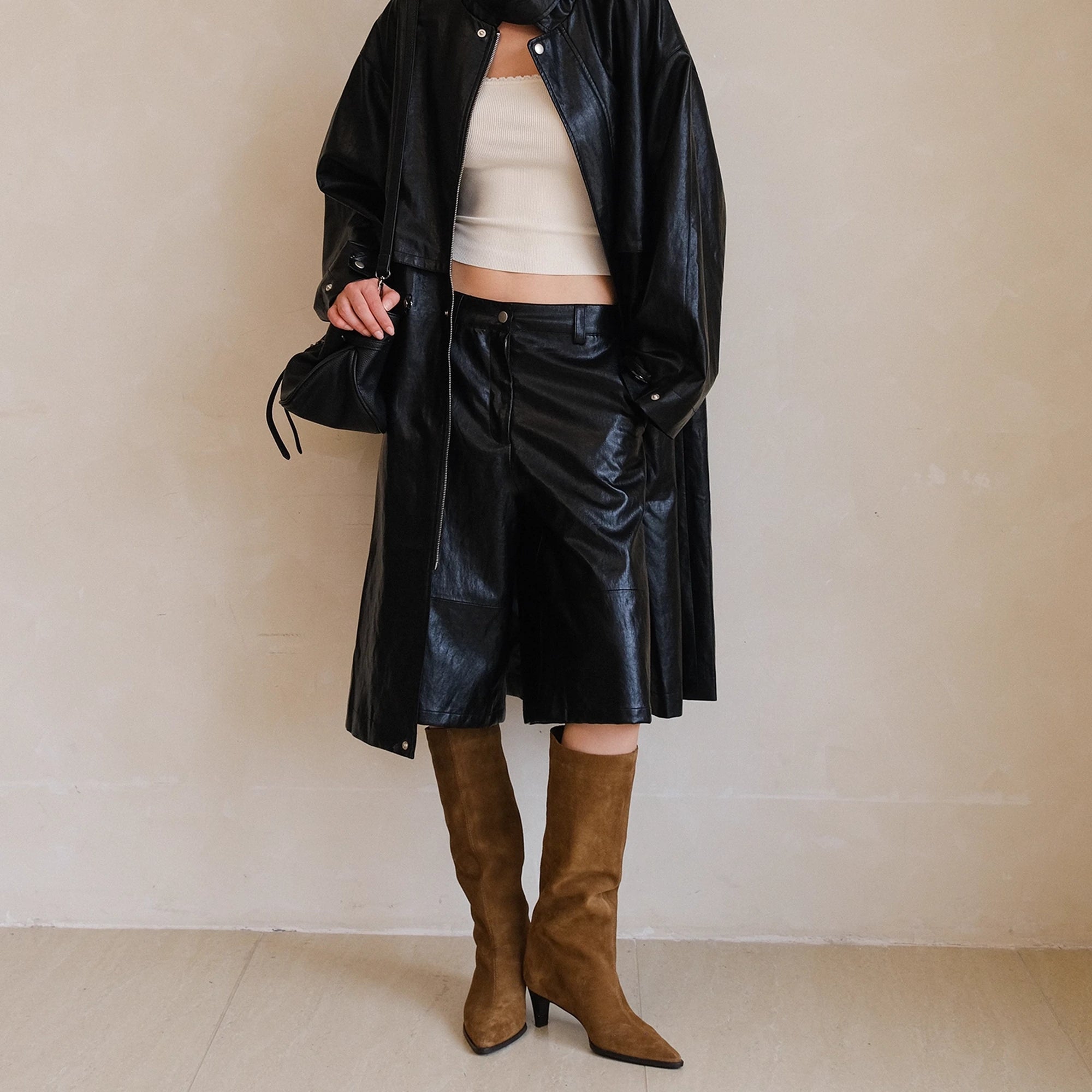 FU_FRESH_UP_Vintage_Waxed_Pu_Leather_Midi_Shorts_MISSTT