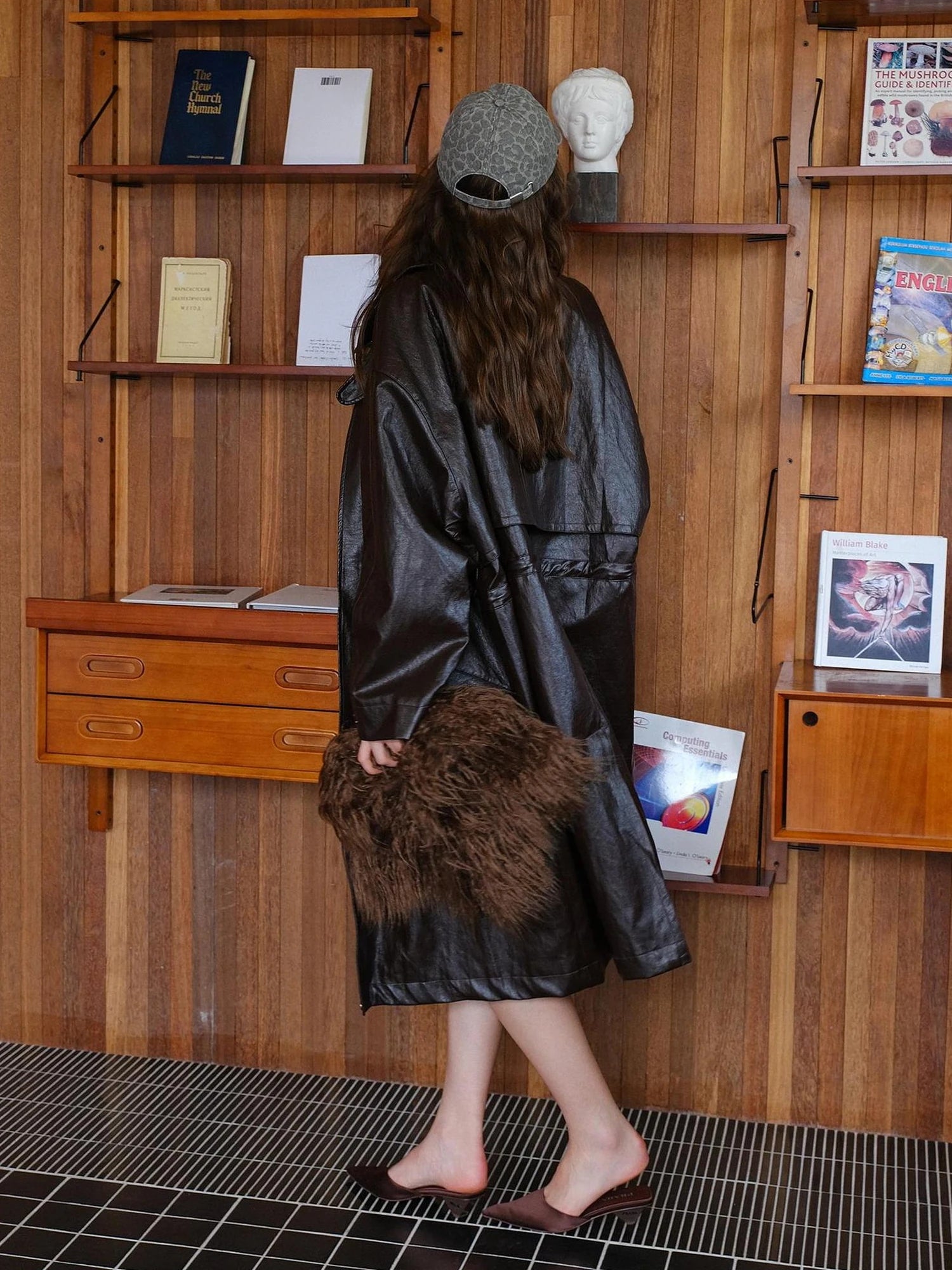 FU FRESH UP Vintage Waxed Pu Trench Coat With Waist Tie
