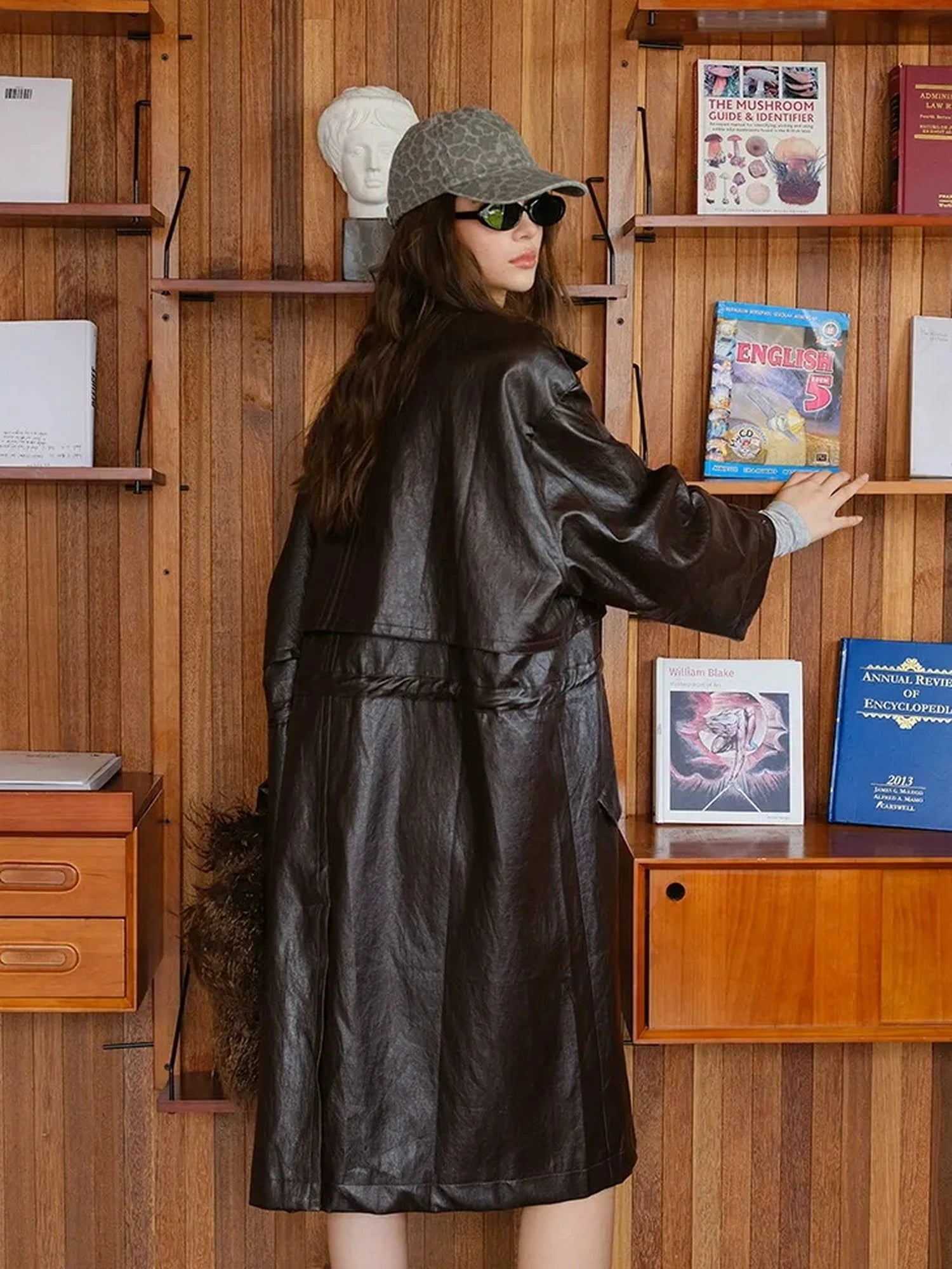 FU FRESH UP Vintage Waxed Pu Trench Coat With Waist Tie