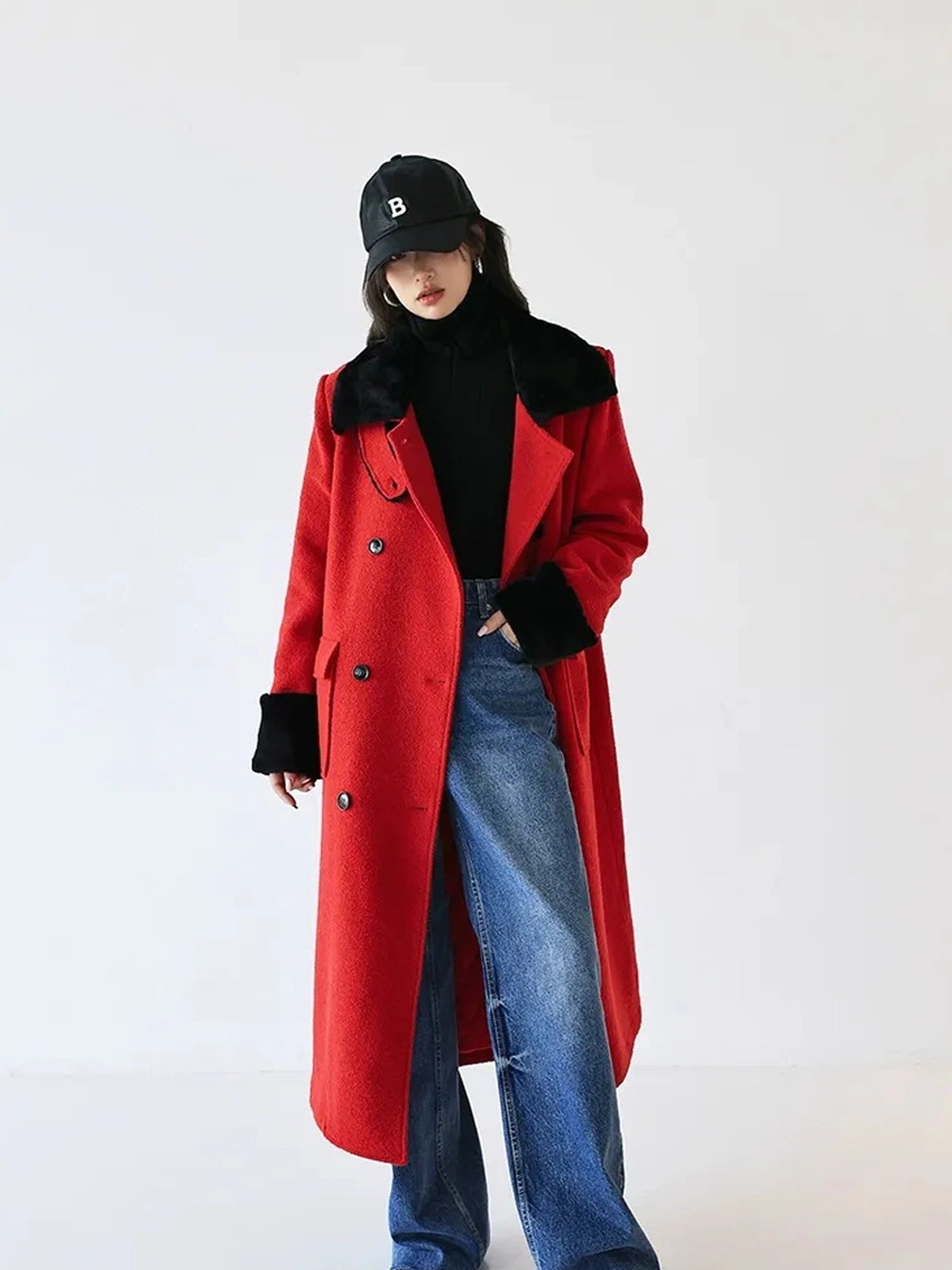 FU FRESH UP Vintage Wool Blend Coat With Rabbit Hair Trim
