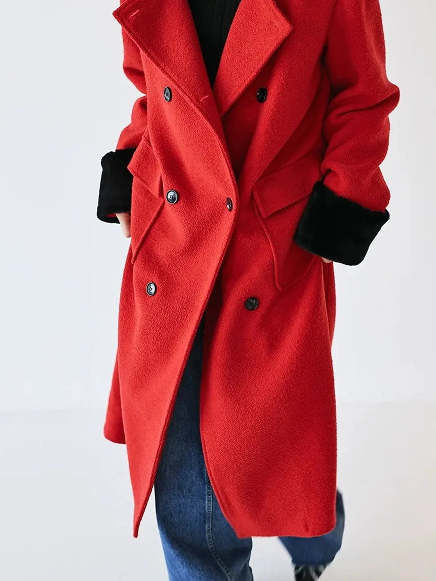 FU FRESH UP Vintage Wool Blend Coat With Rabbit Hair Trim