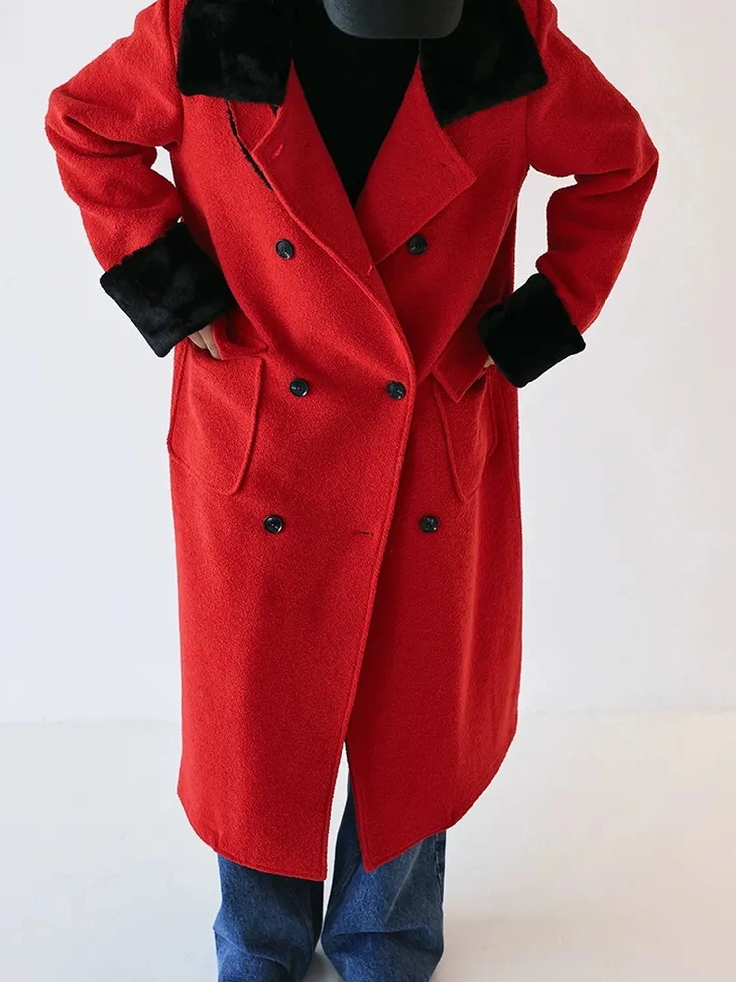 FU FRESH UP Vintage Wool Blend Coat With Rabbit Hair Trim