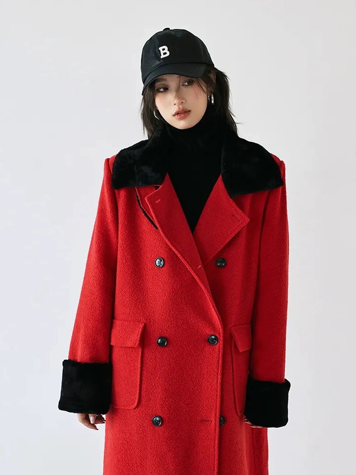 FU FRESH UP Vintage Wool Blend Coat With Rabbit Hair Trim