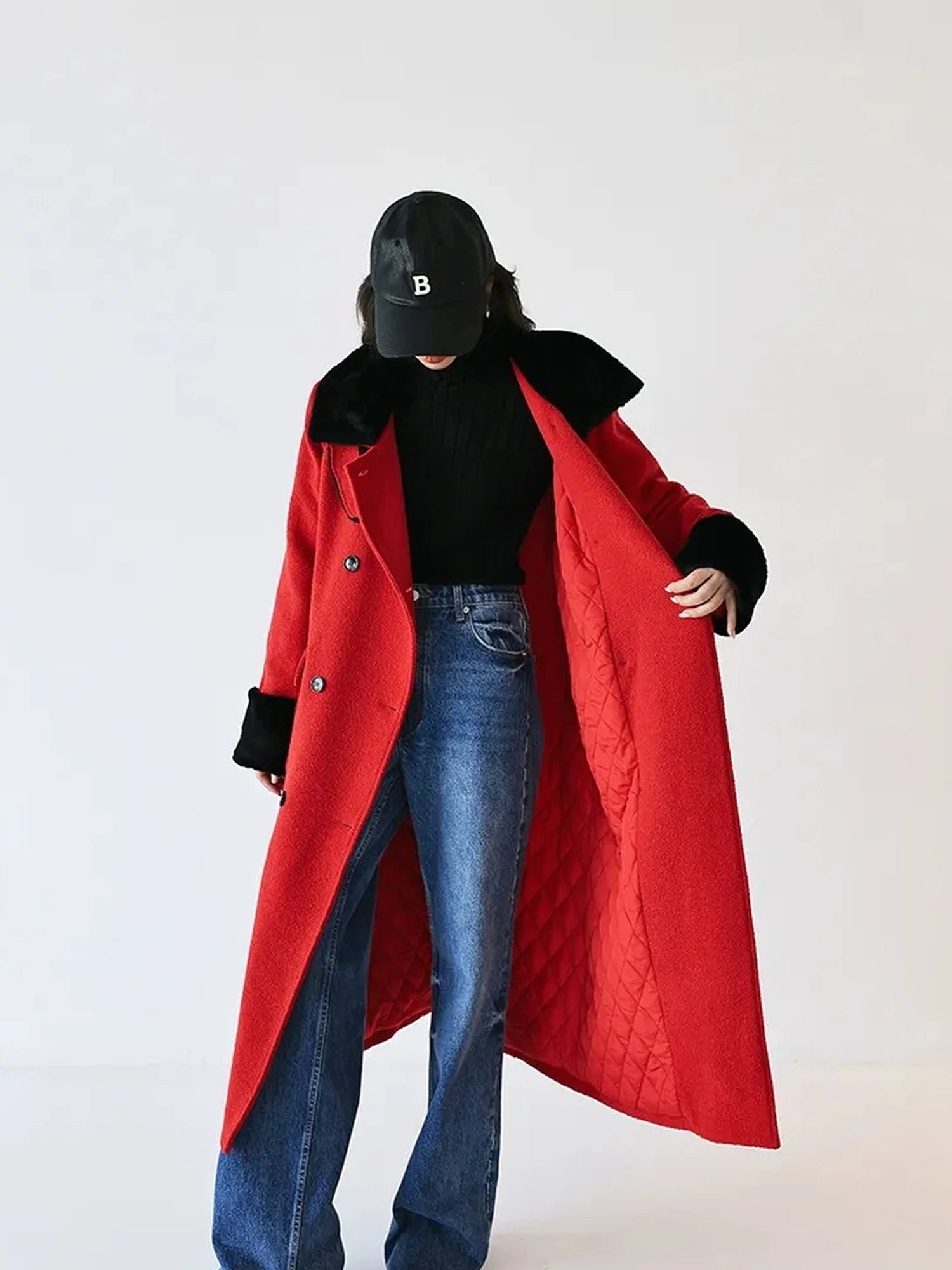 FU FRESH UP Vintage Wool Blend Coat With Rabbit Hair Trim