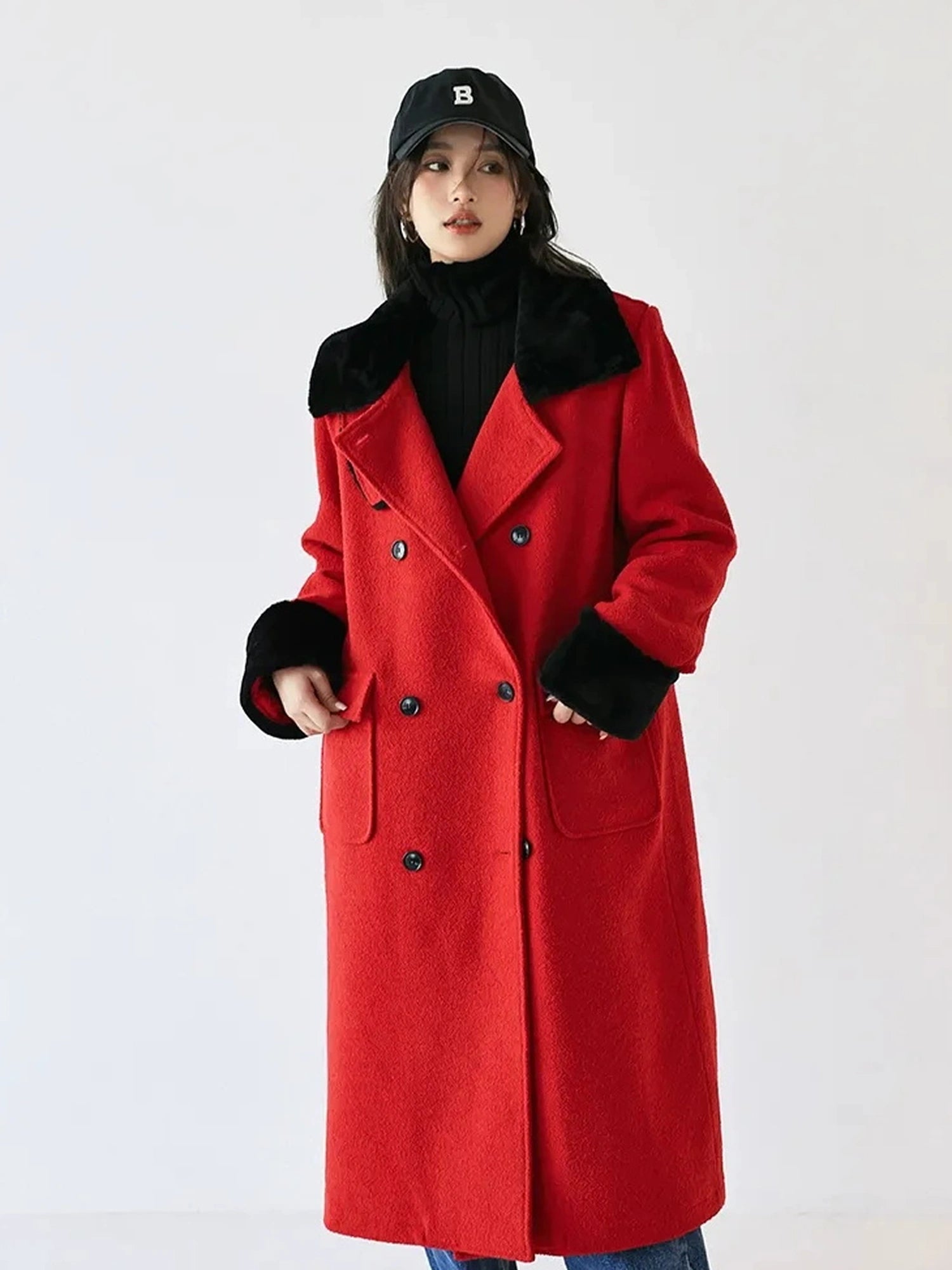 FU FRESH UP Vintage Wool Blend Coat With Rabbit Hair Trim