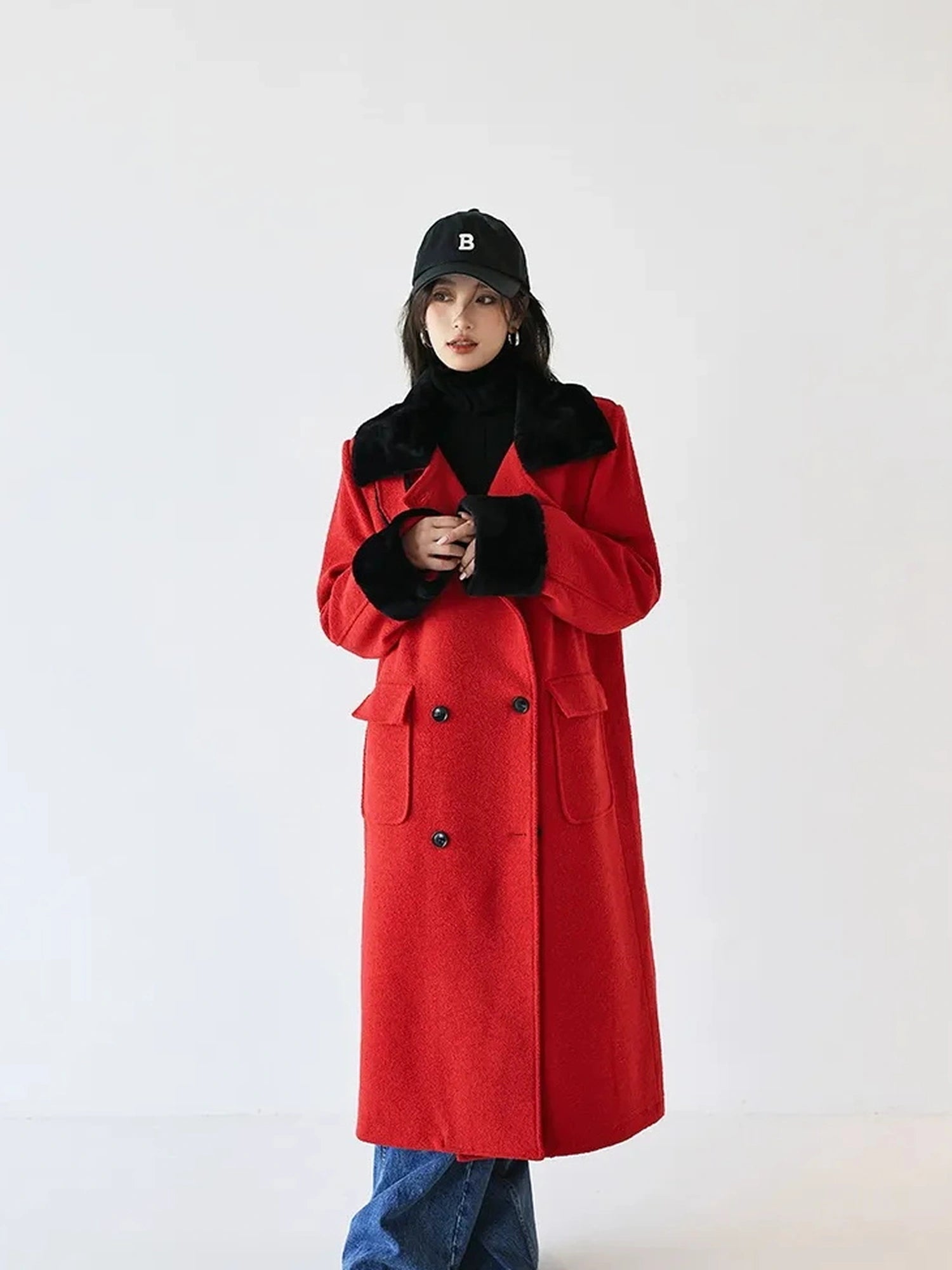 FU FRESH UP Vintage Wool Blend Coat With Rabbit Hair Trim