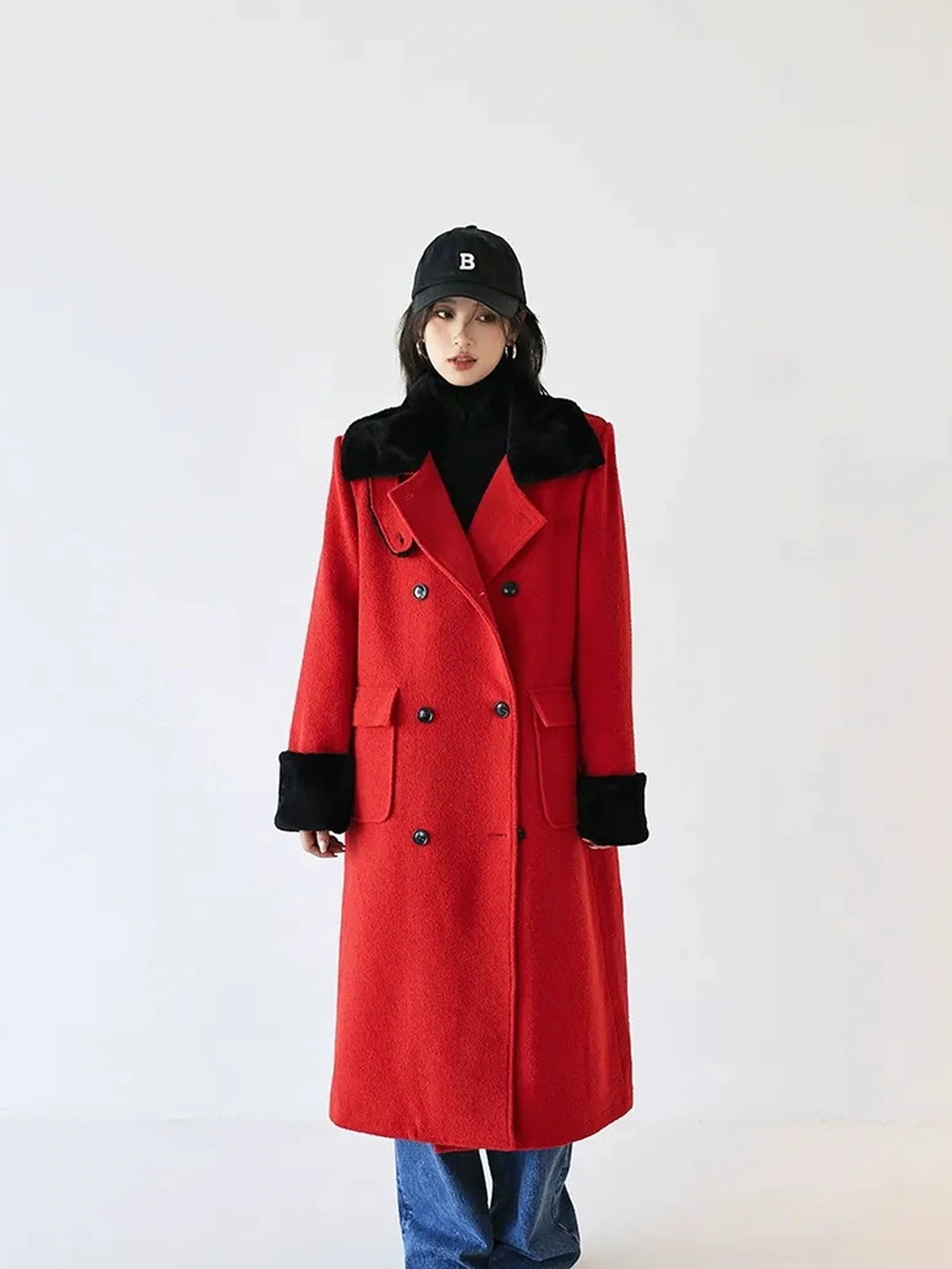 FU FRESH UP Vintage Wool Blend Coat With Rabbit Hair Trim