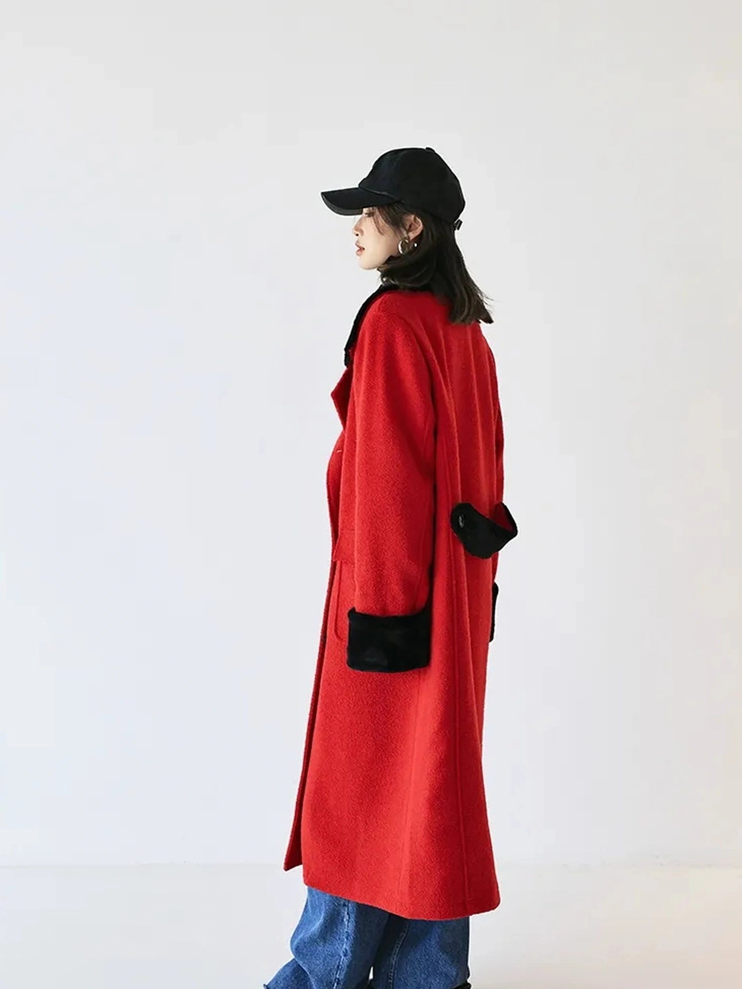 FU FRESH UP Vintage Wool Blend Coat With Rabbit Hair Trim