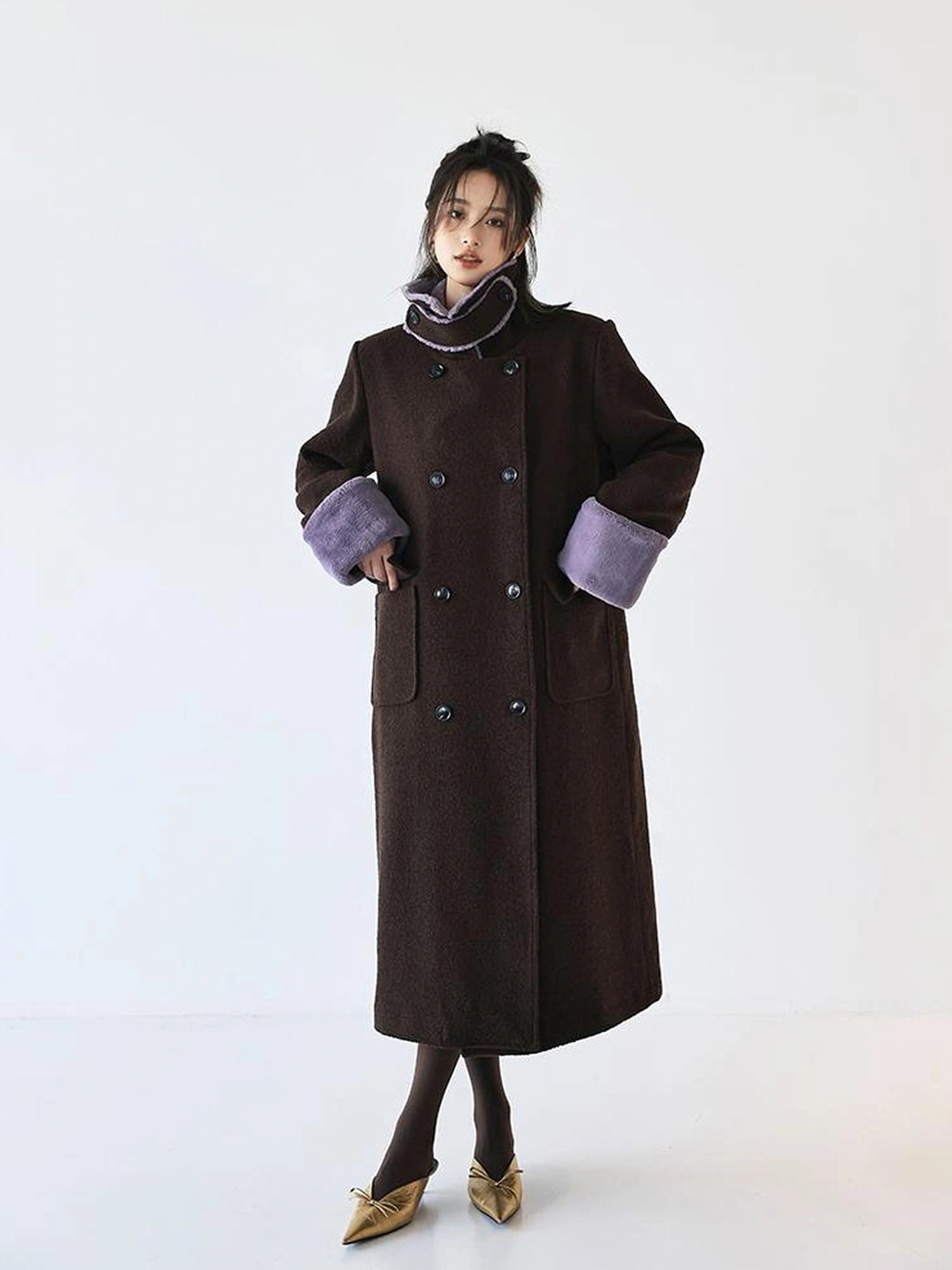 FU FRESH UP Vintage Wool Blend Coat With Rabbit Hair Trim