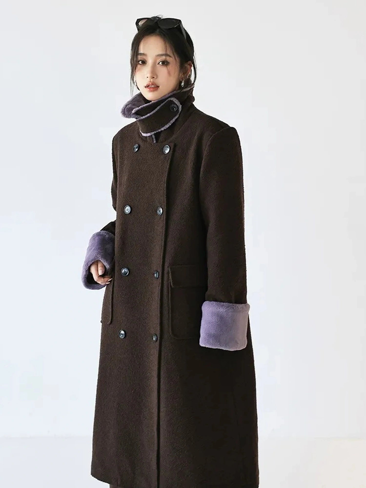 FU FRESH UP Vintage Wool Blend Coat With Rabbit Hair Trim