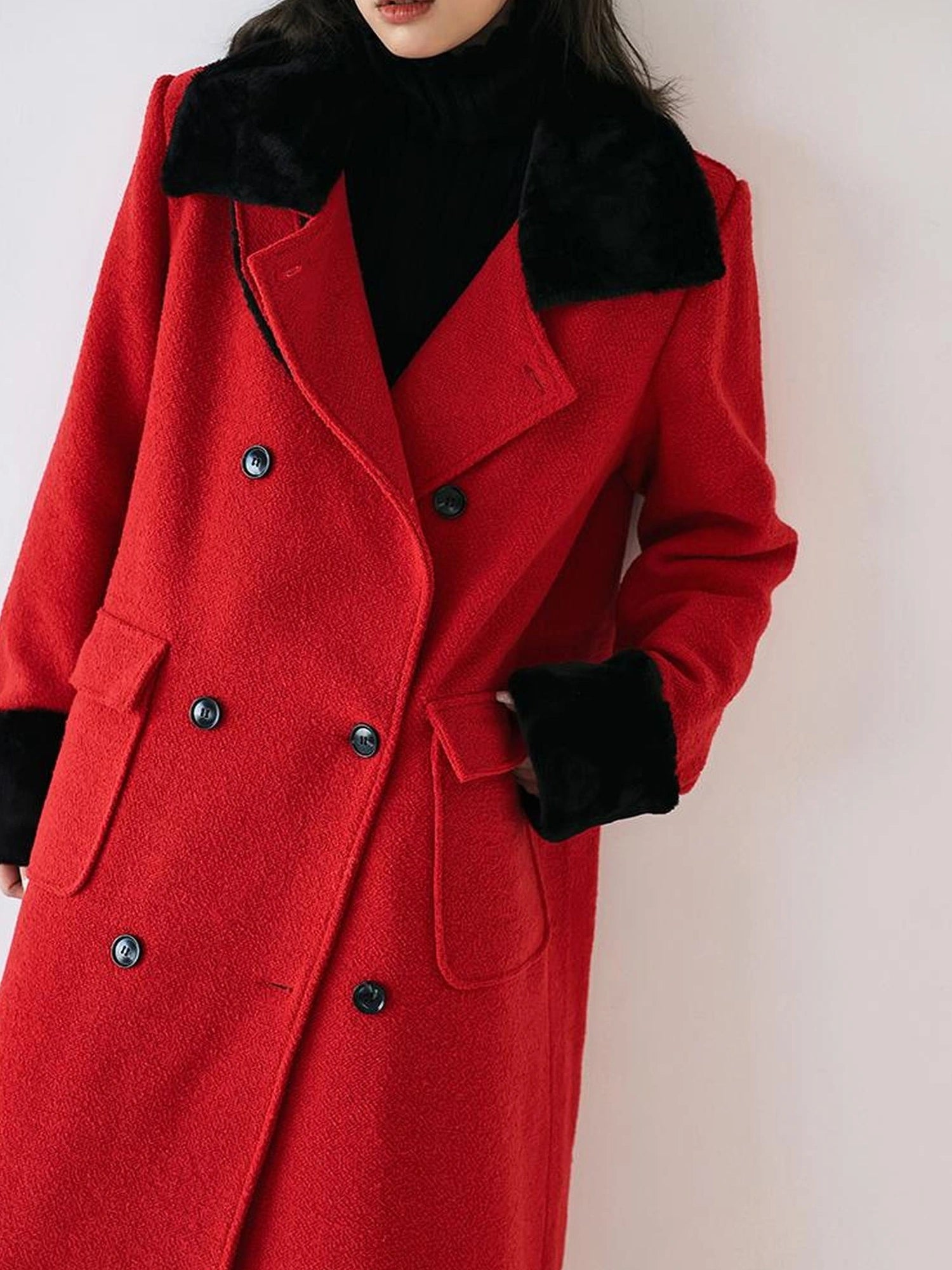 FU FRESH UP Vintage Wool Blend Coat With Rabbit Hair Trim