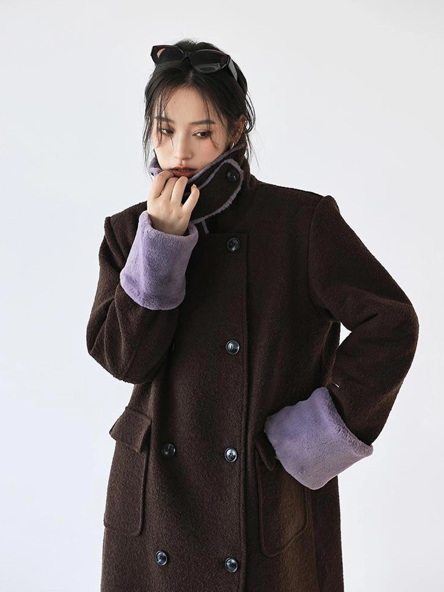 FU FRESH UP Vintage Wool Blend Coat With Rabbit Hair Trim