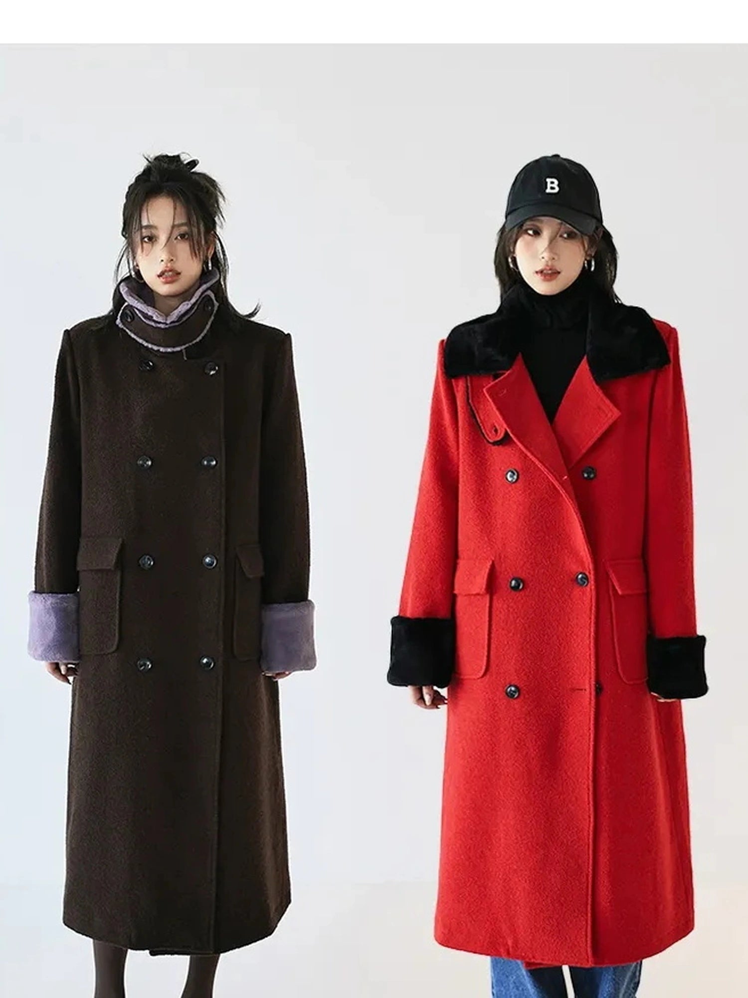 FU FRESH UP Vintage Wool Blend Coat With Rabbit Hair Trim