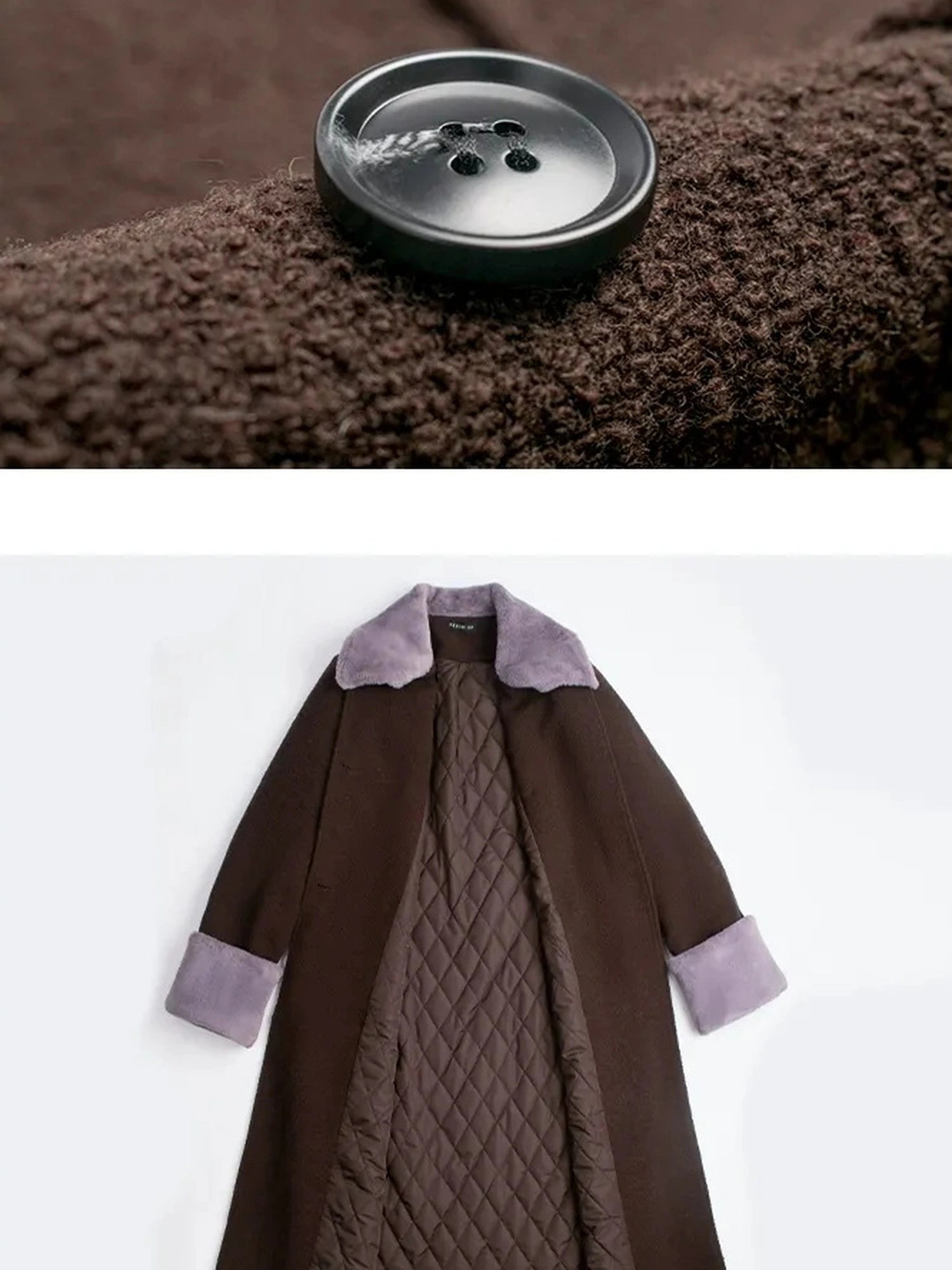 FU FRESH UP Vintage Wool Blend Coat With Rabbit Hair Trim