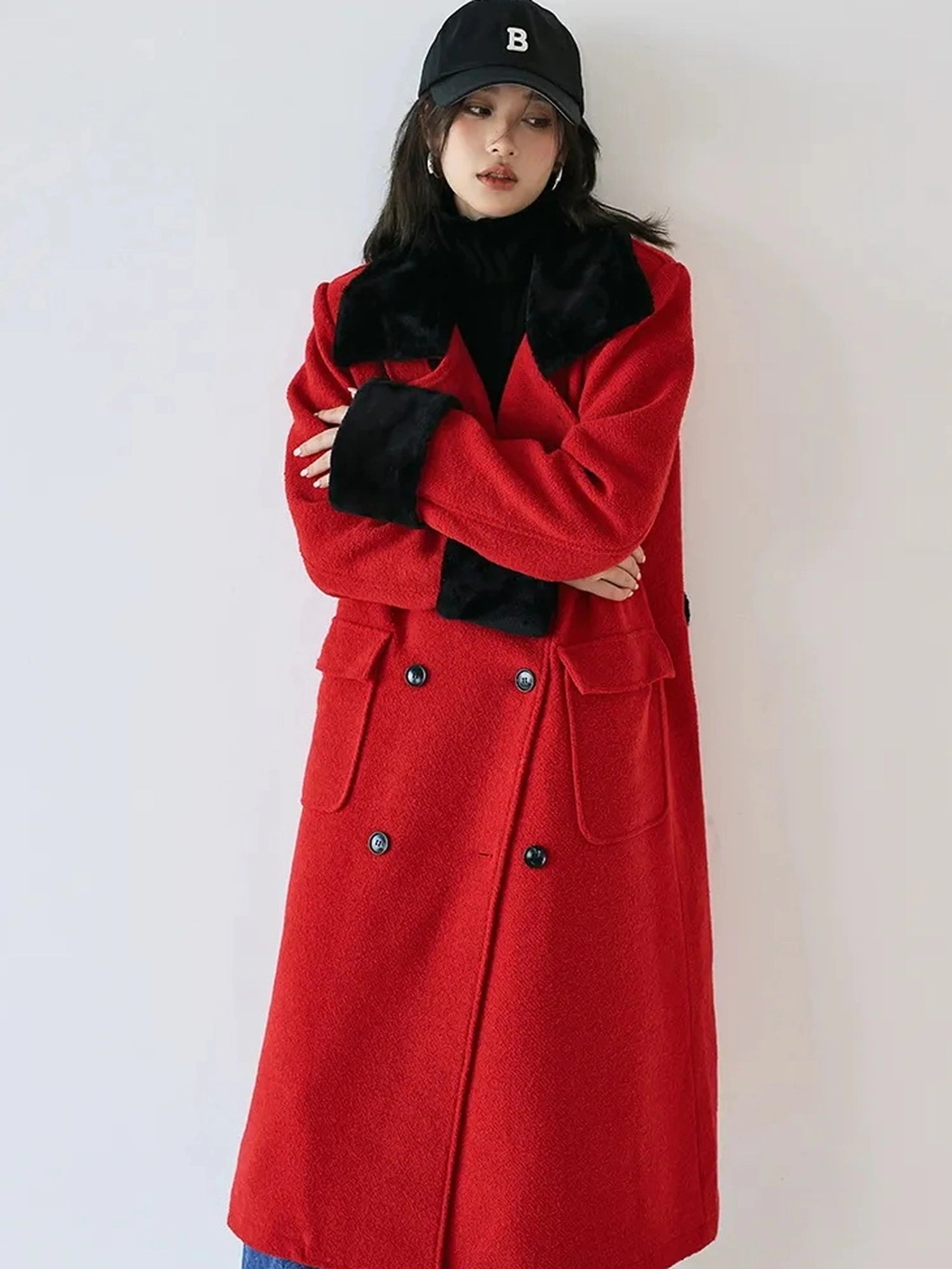 FU FRESH UP Vintage Wool Blend Coat With Rabbit Hair Trim