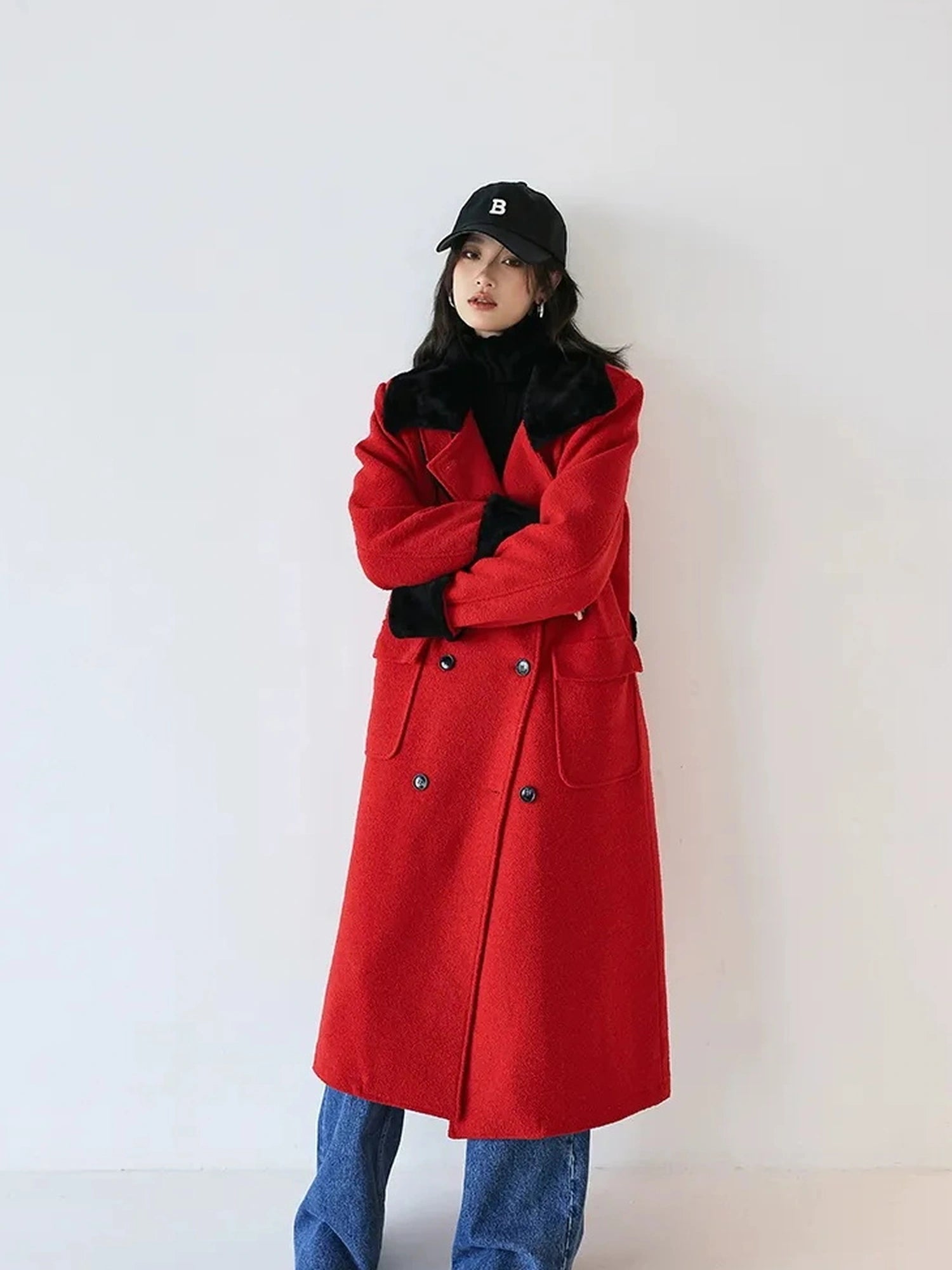 FU FRESH UP Vintage Wool Blend Coat With Rabbit Hair Trim