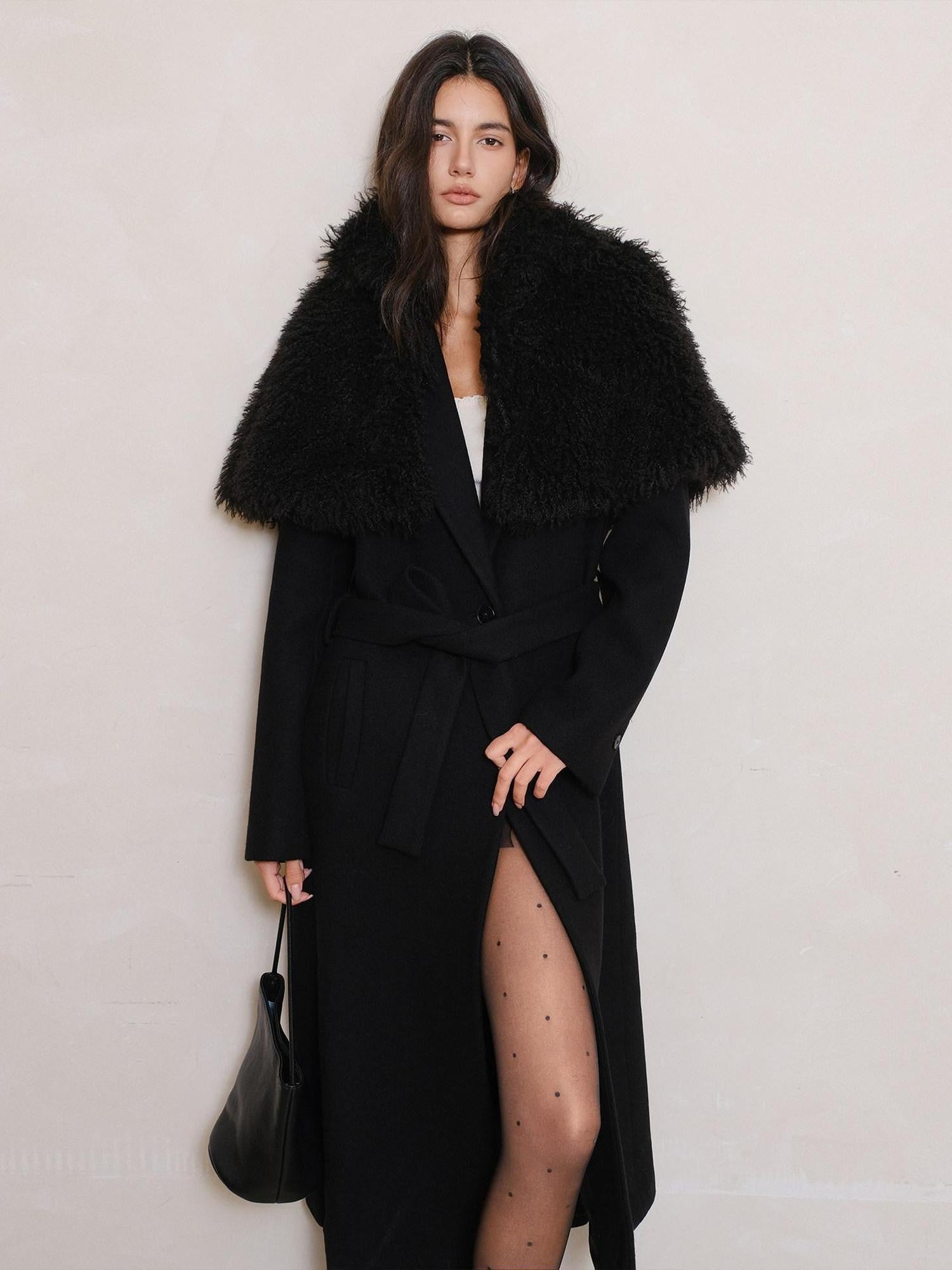 FU FRESH UP Warm Faux Lambswool Stand Collar Cape Women&