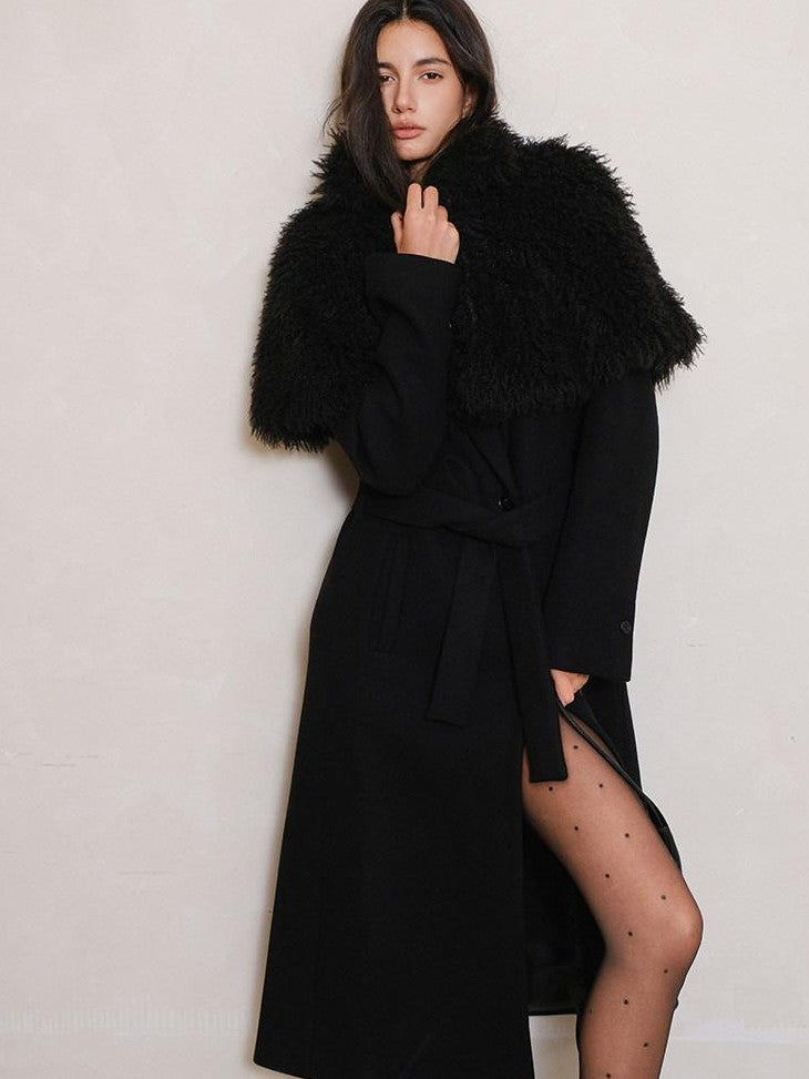 FU FRESH UP Warm Faux Lambswool Stand Collar Cape Women&