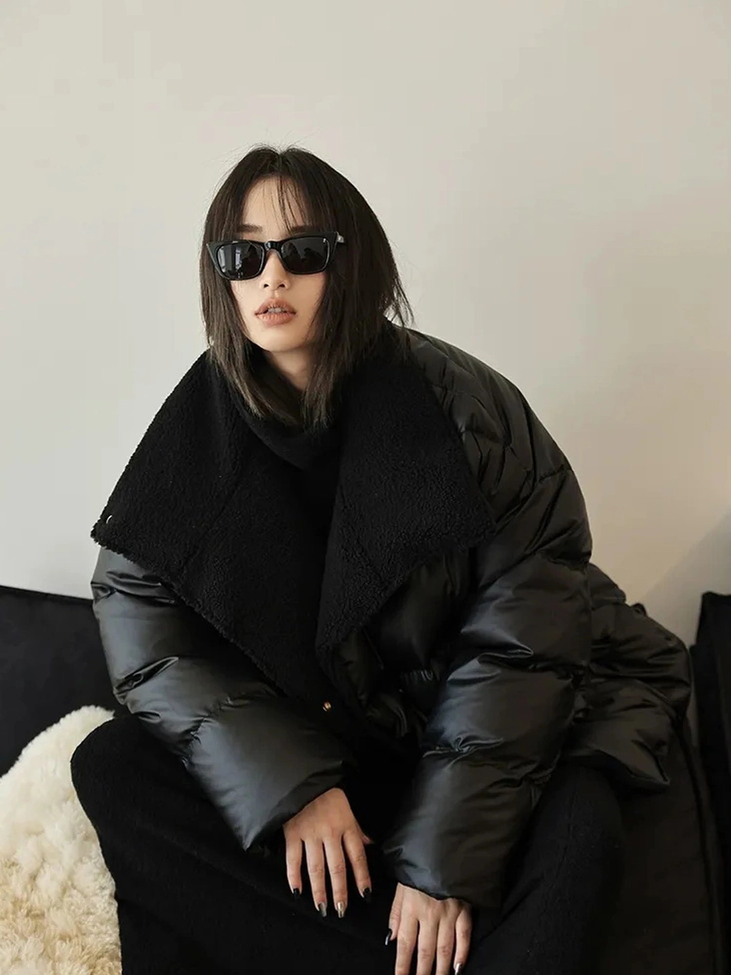 FU FRESH UP Waterproof Quilted Lamb Collar Puffer Jacket