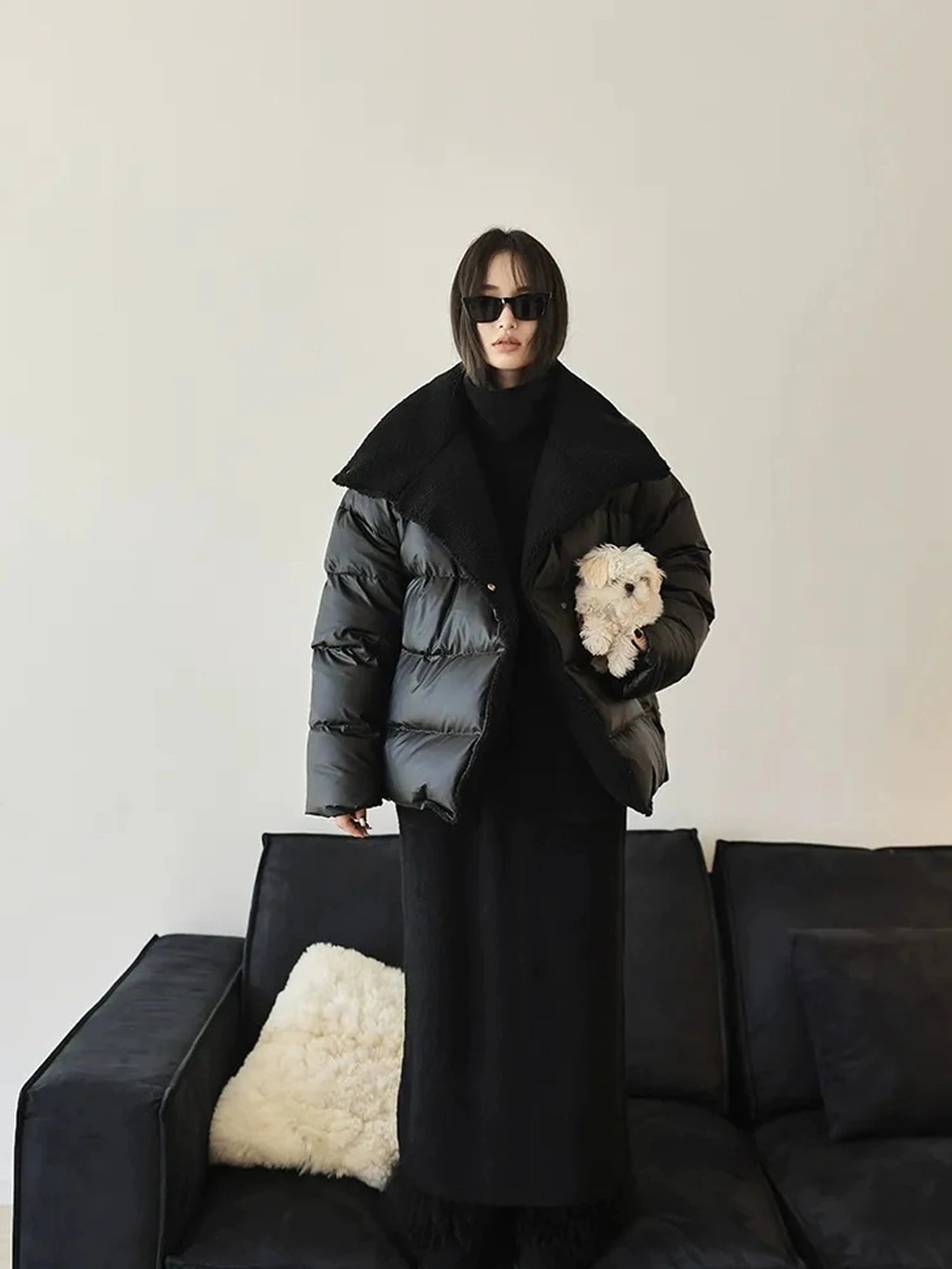 FU FRESH UP Waterproof Quilted Lamb Collar Puffer Jacket